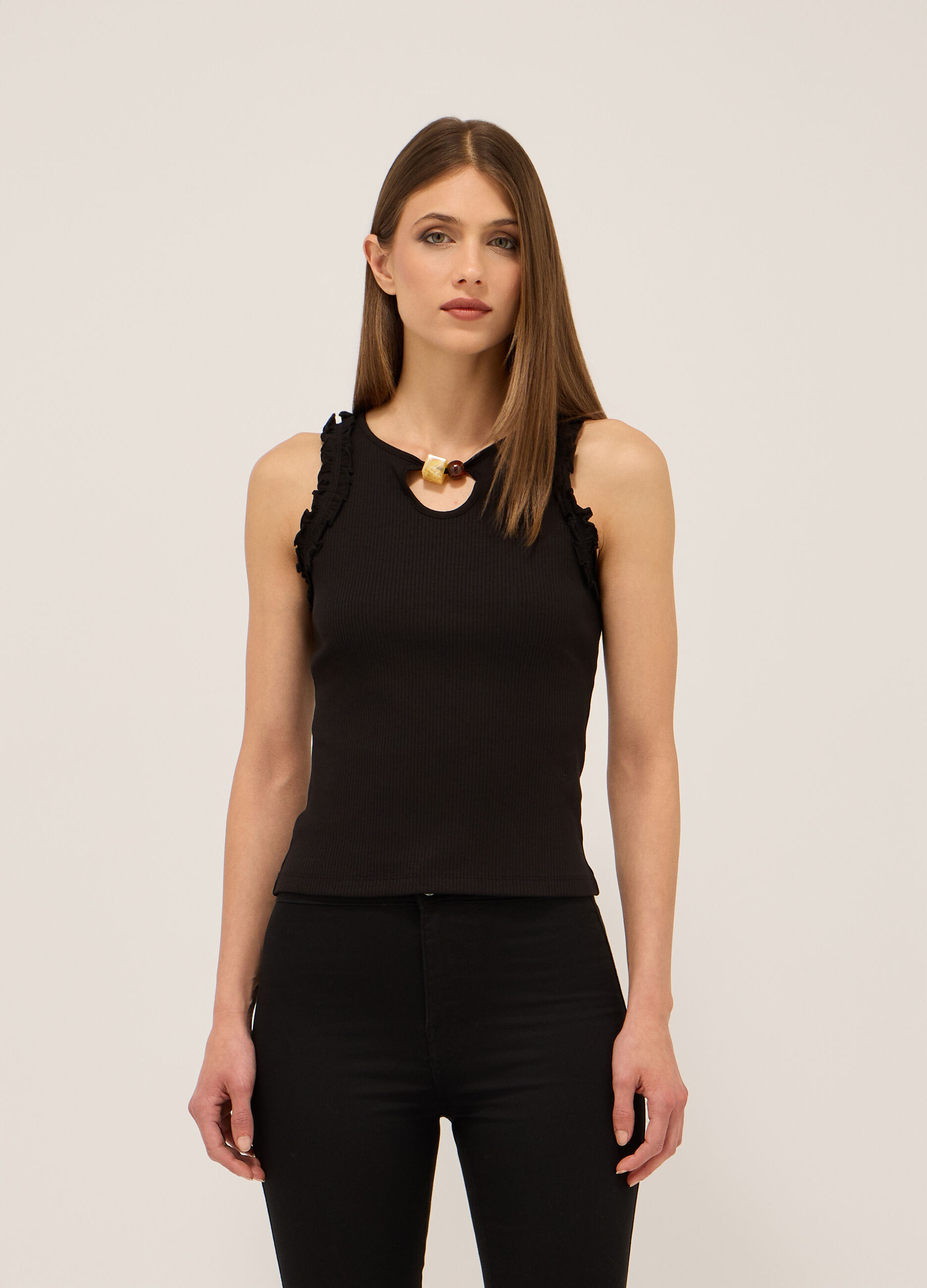Top in costina di puro cotone donna_0