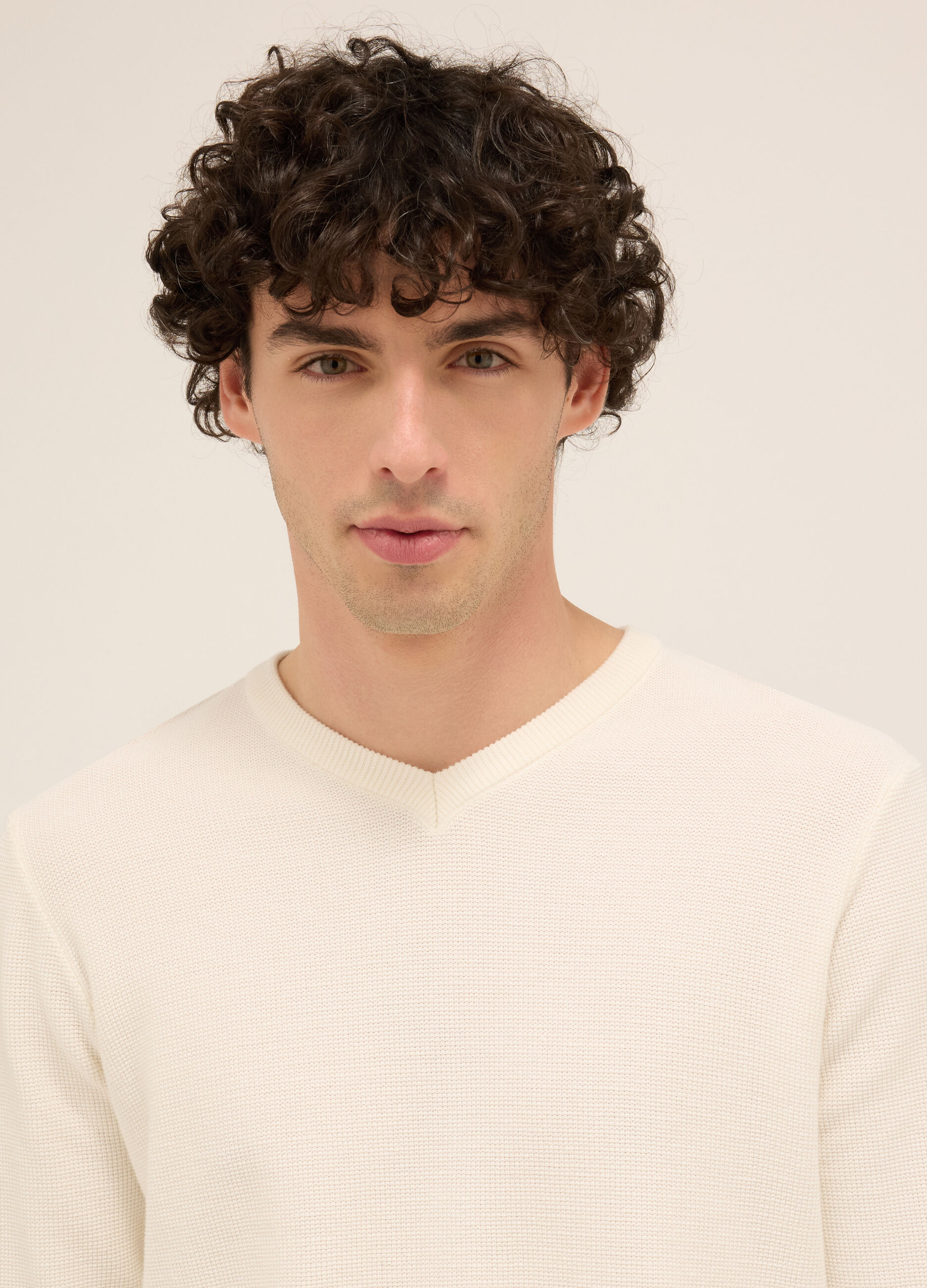 Maglione collo a V in puro cotone uomo_2