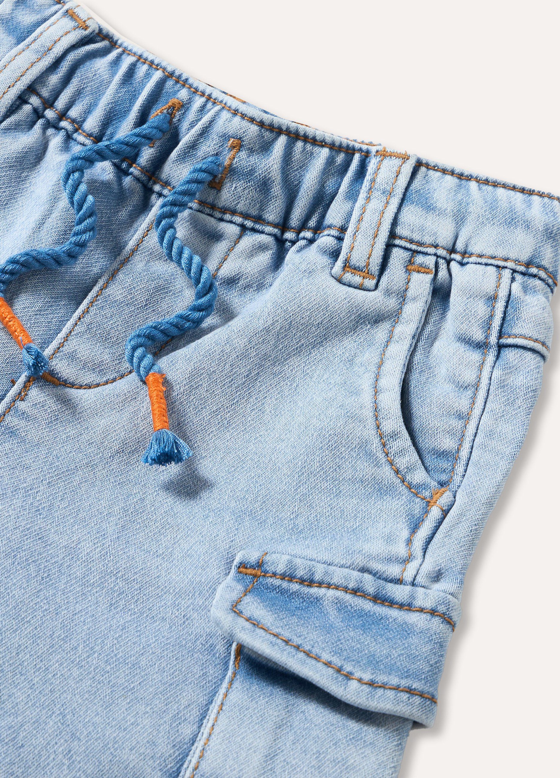 Jogger cargo in french terry denim neonato_1