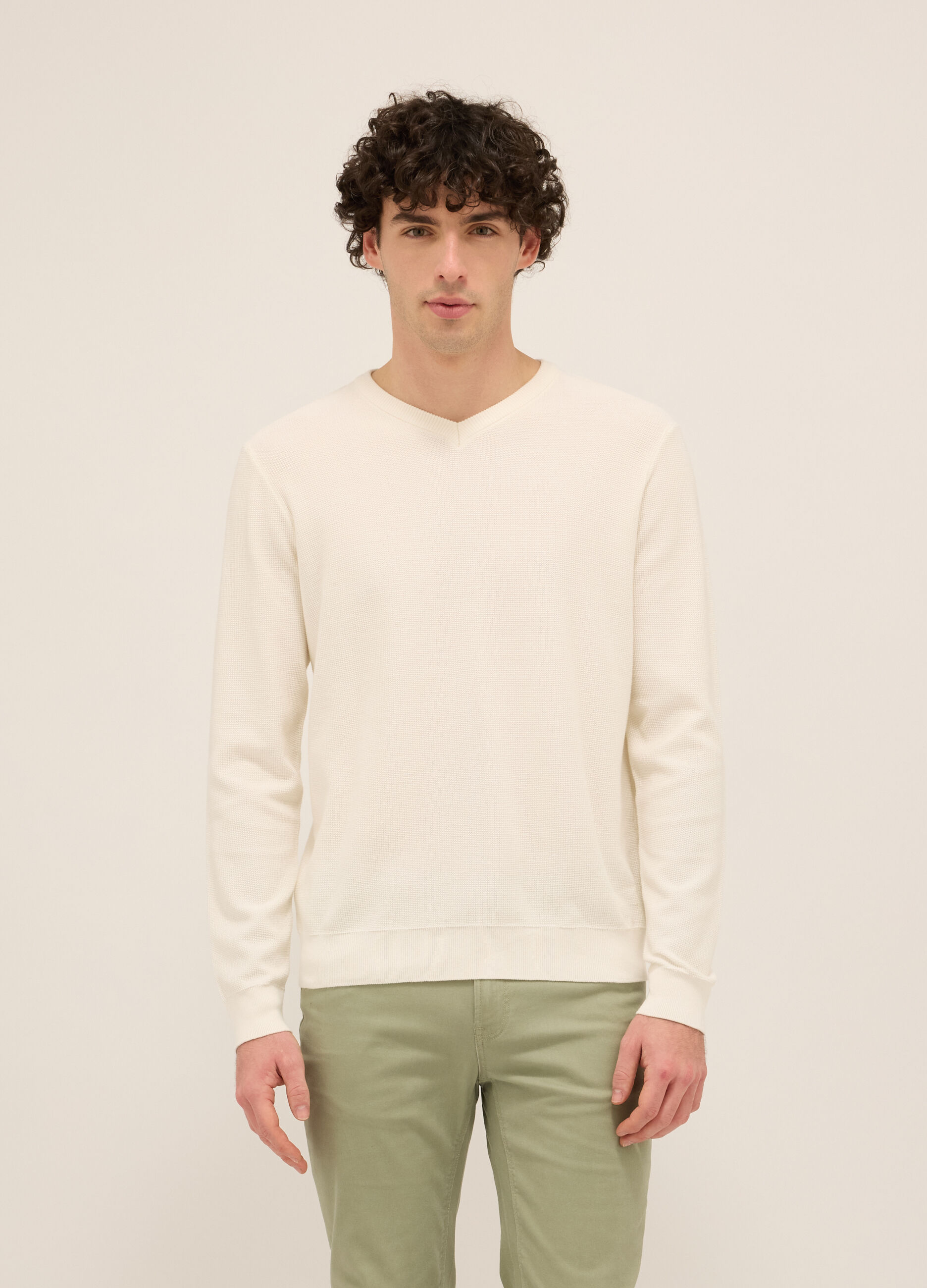 Maglione collo a V in puro cotone uomo_0
