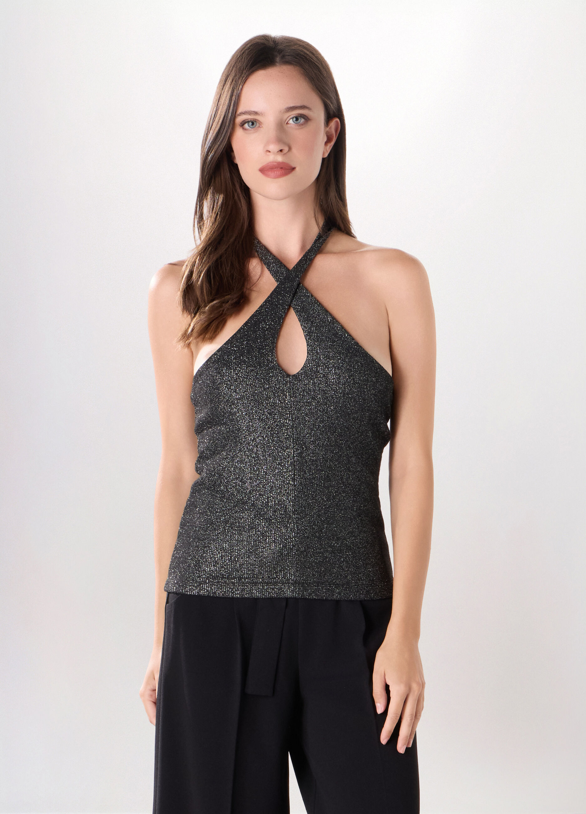 Top misto viscosa con filo lurex donna_0