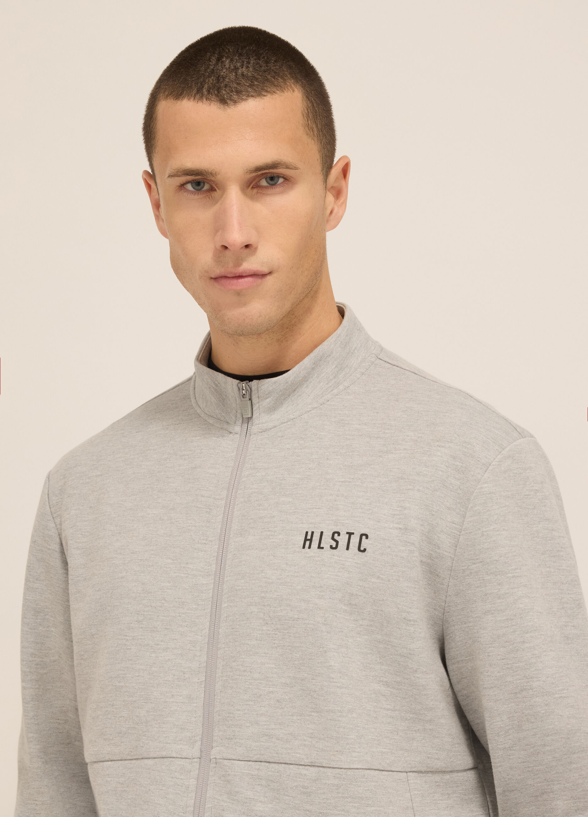 Felpa sportiva con zip in interlock misto cotone uomo_2