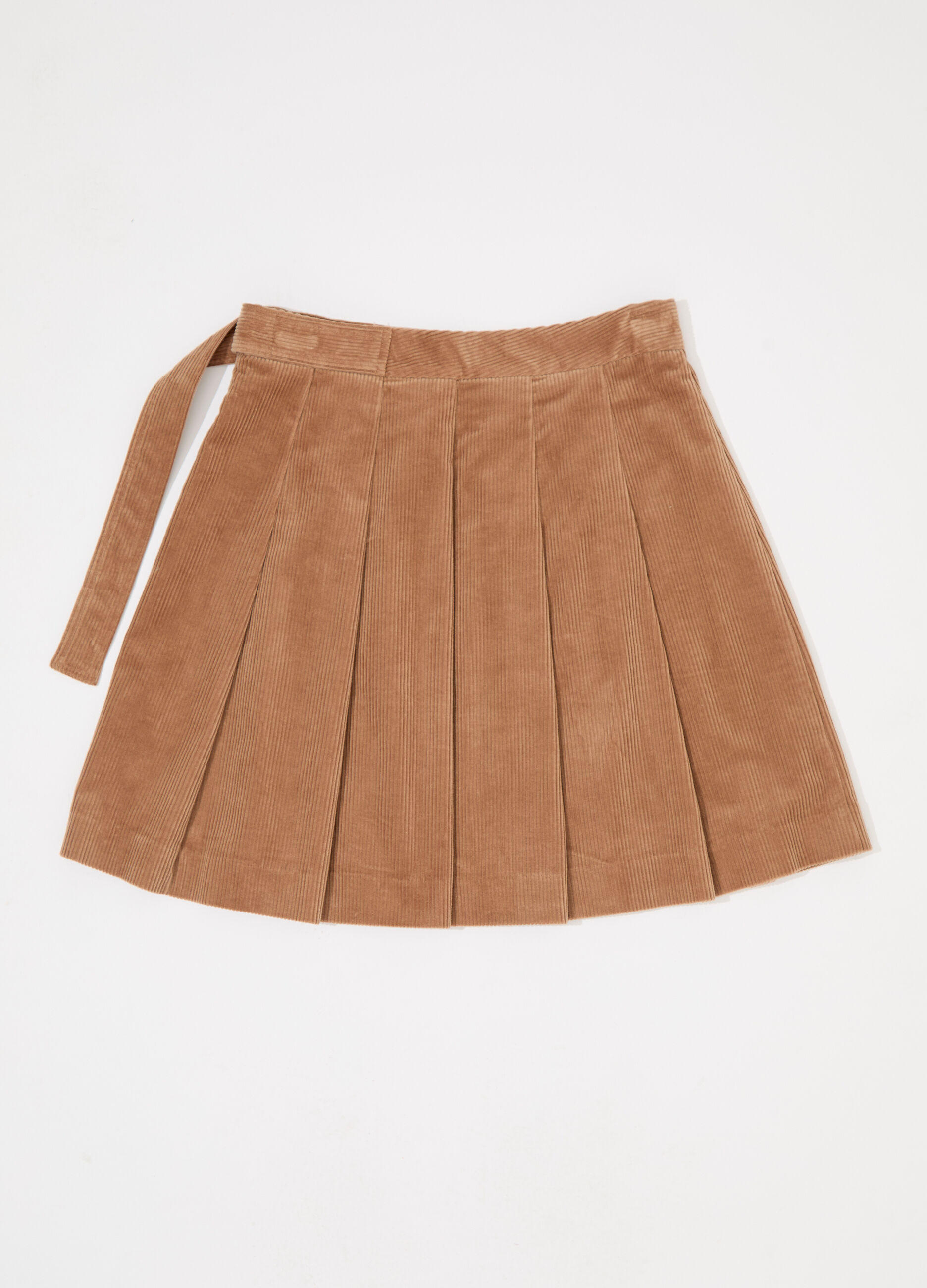 Gonna corta a pieghe in velluto corduroy donna_5