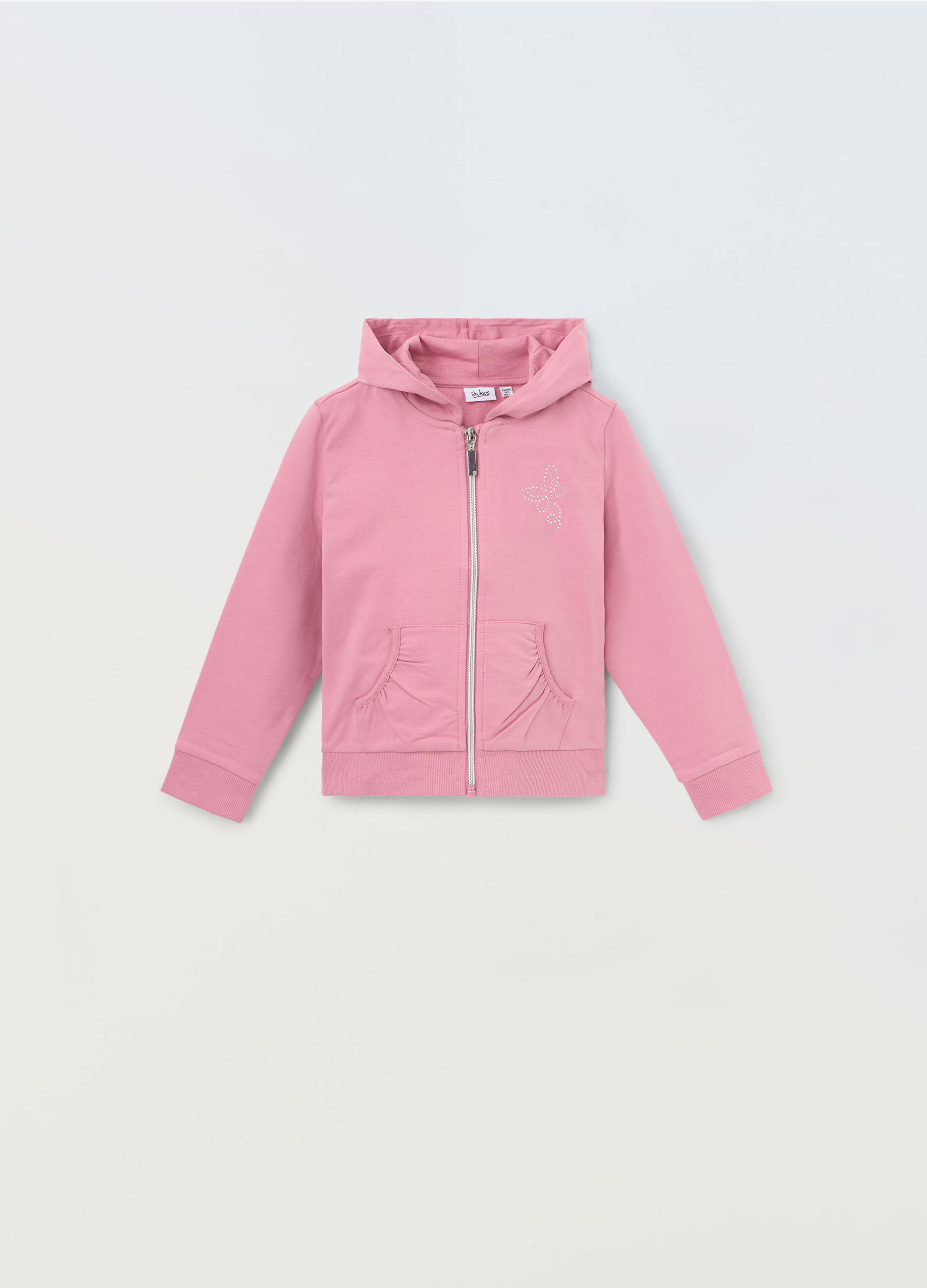 Felpa con zip e cappuccio in french terry stretch bambina_0