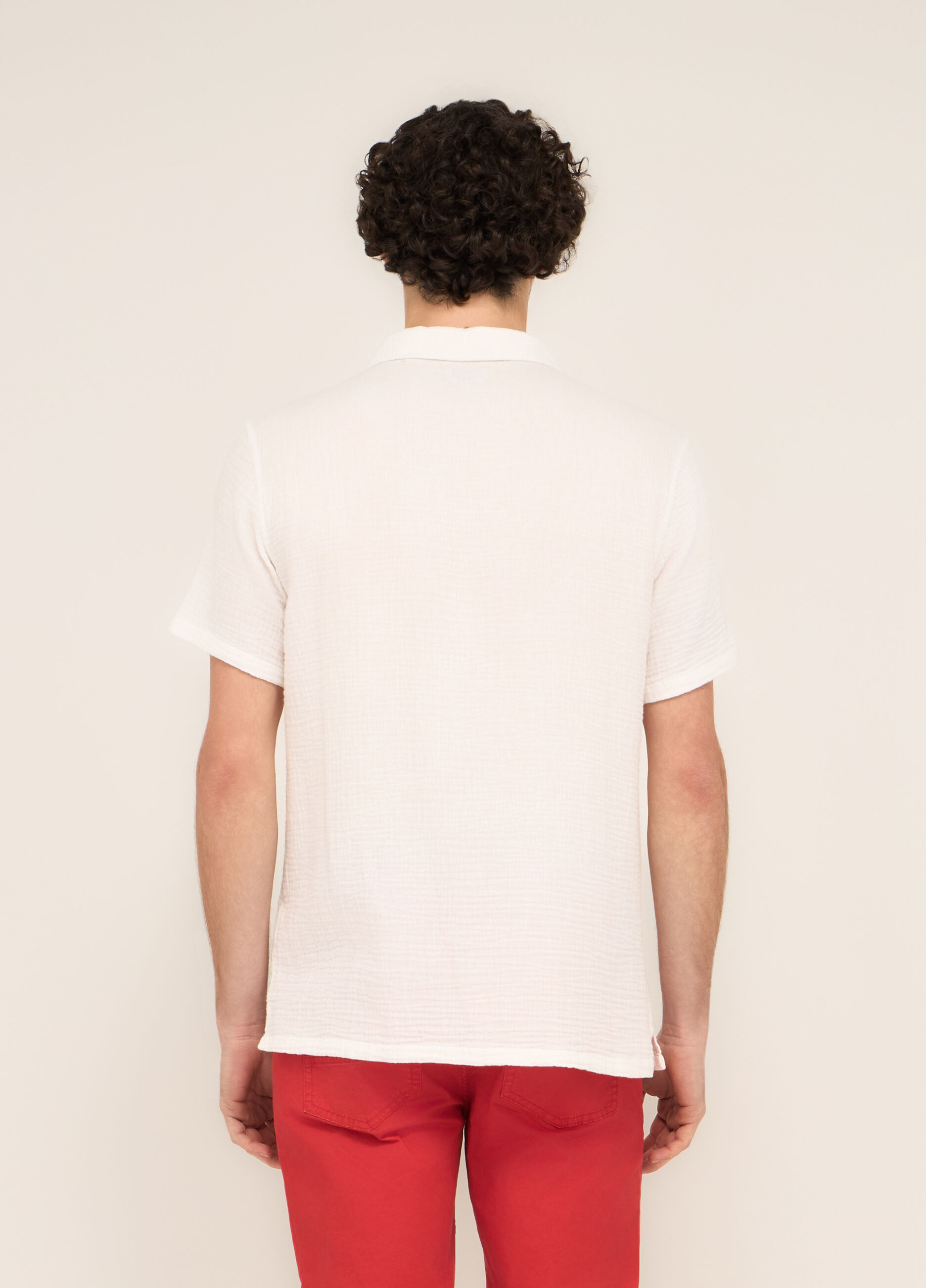 Camicia a maniche corte in garza di cotone uomo _1