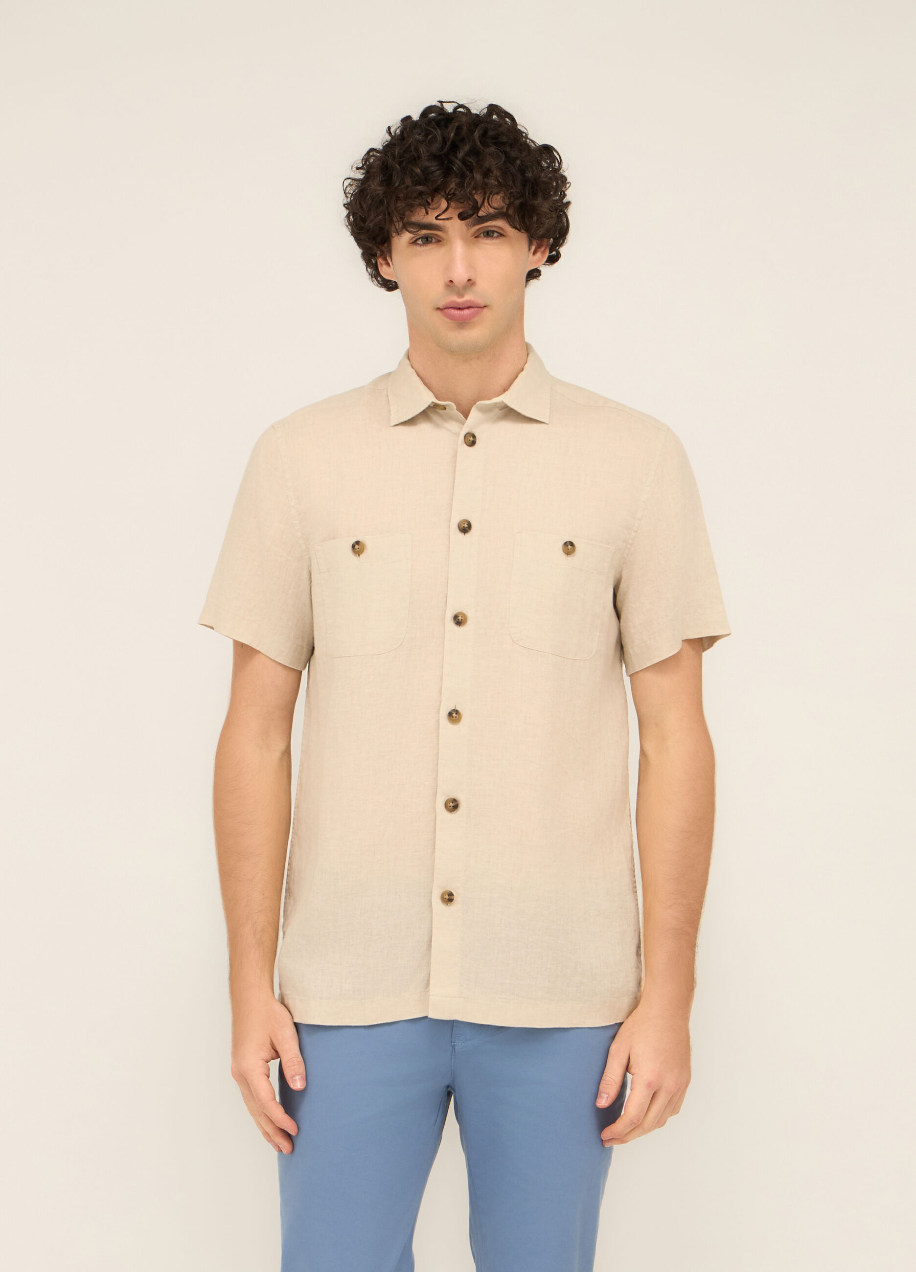 Camicia bowling in puro lino uomo_0