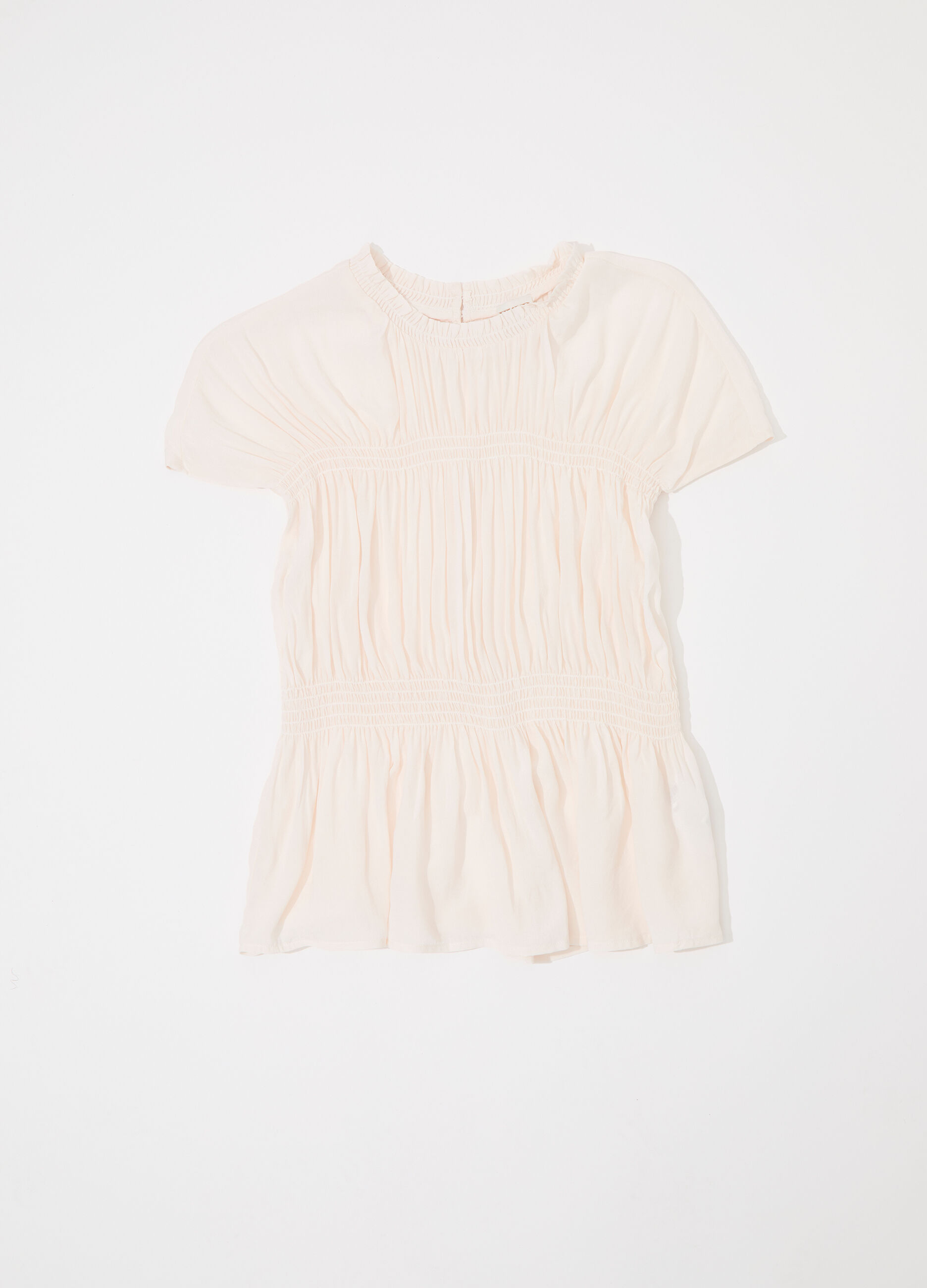 Blusa arricciata in punto smock donna_4