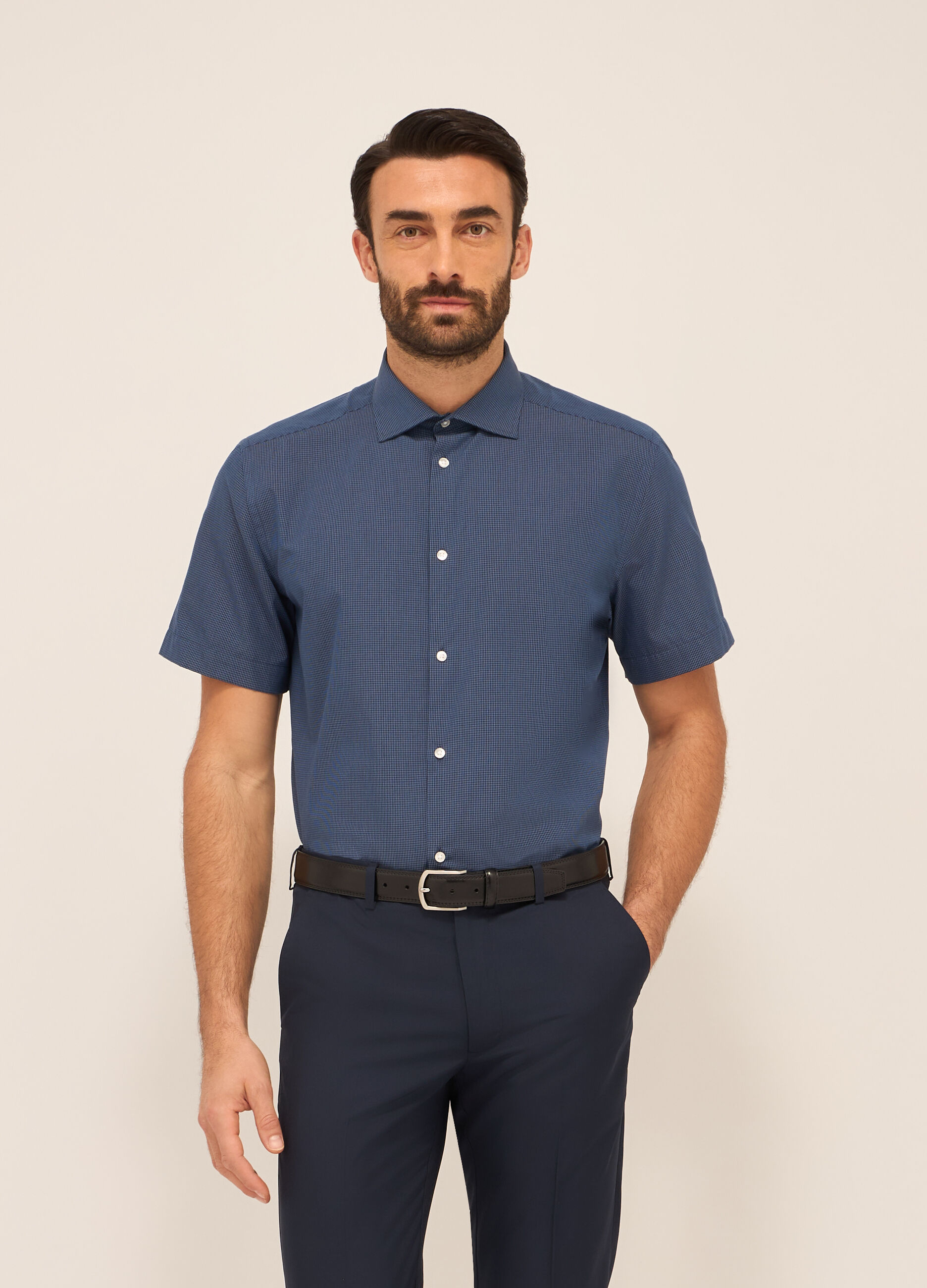 Camicia a maniche corte a quadretti uomo_0