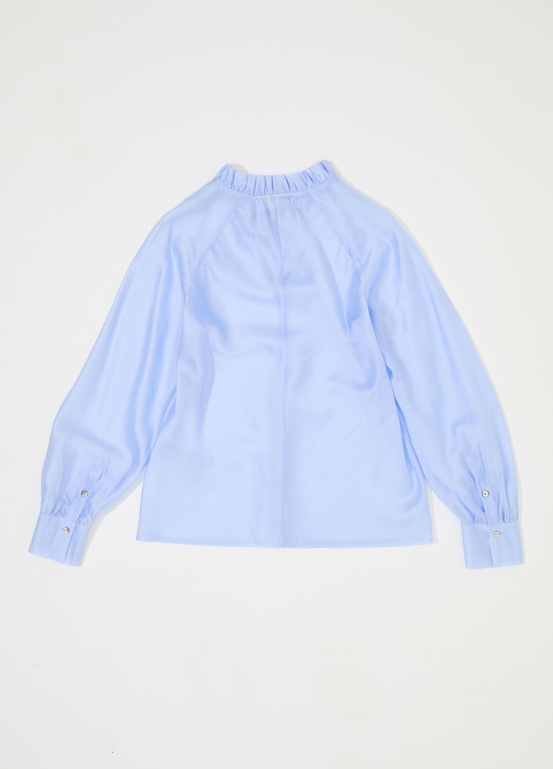 Blusa in misto lyocell con colletto ruffle donna_5