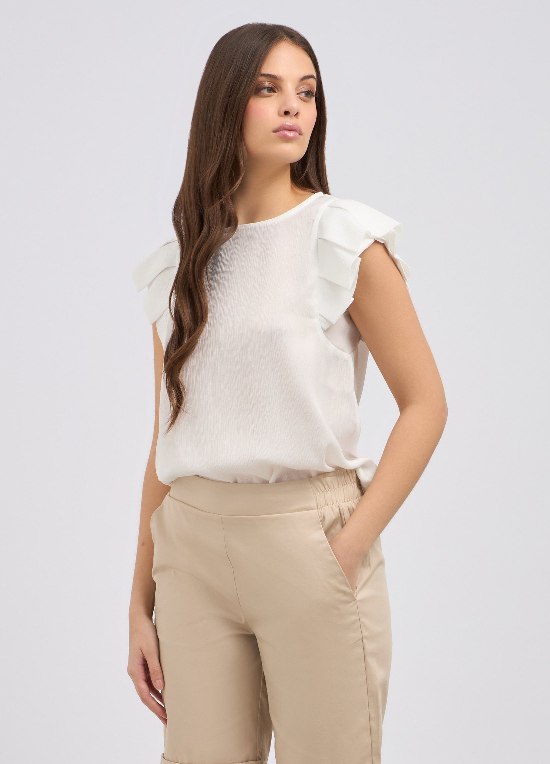 Blusa creponne con rouches donna_0