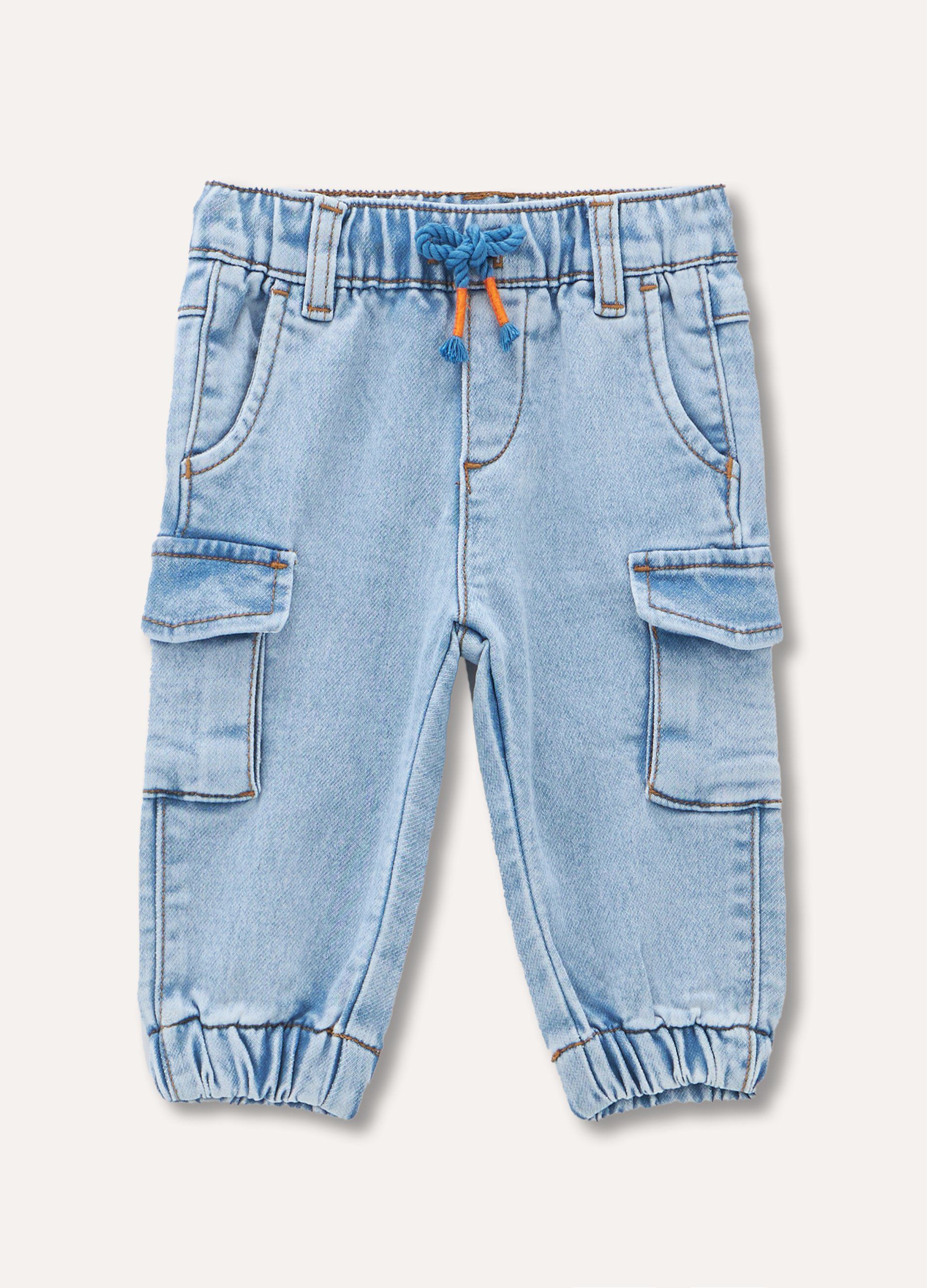 Jogger cargo in french terry denim neonato_0