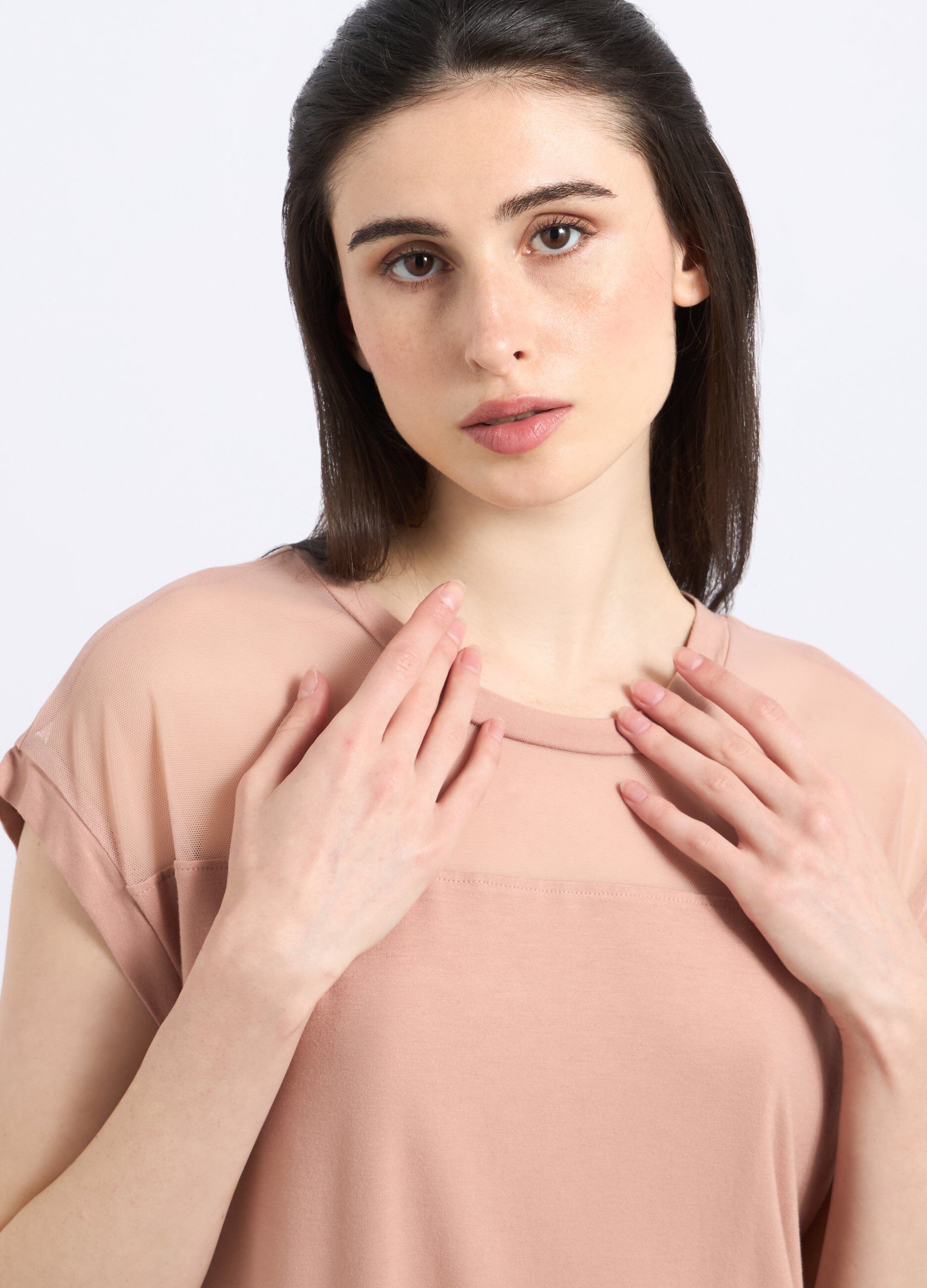 T-shirt in viscosa stretch con inserto sul top_2