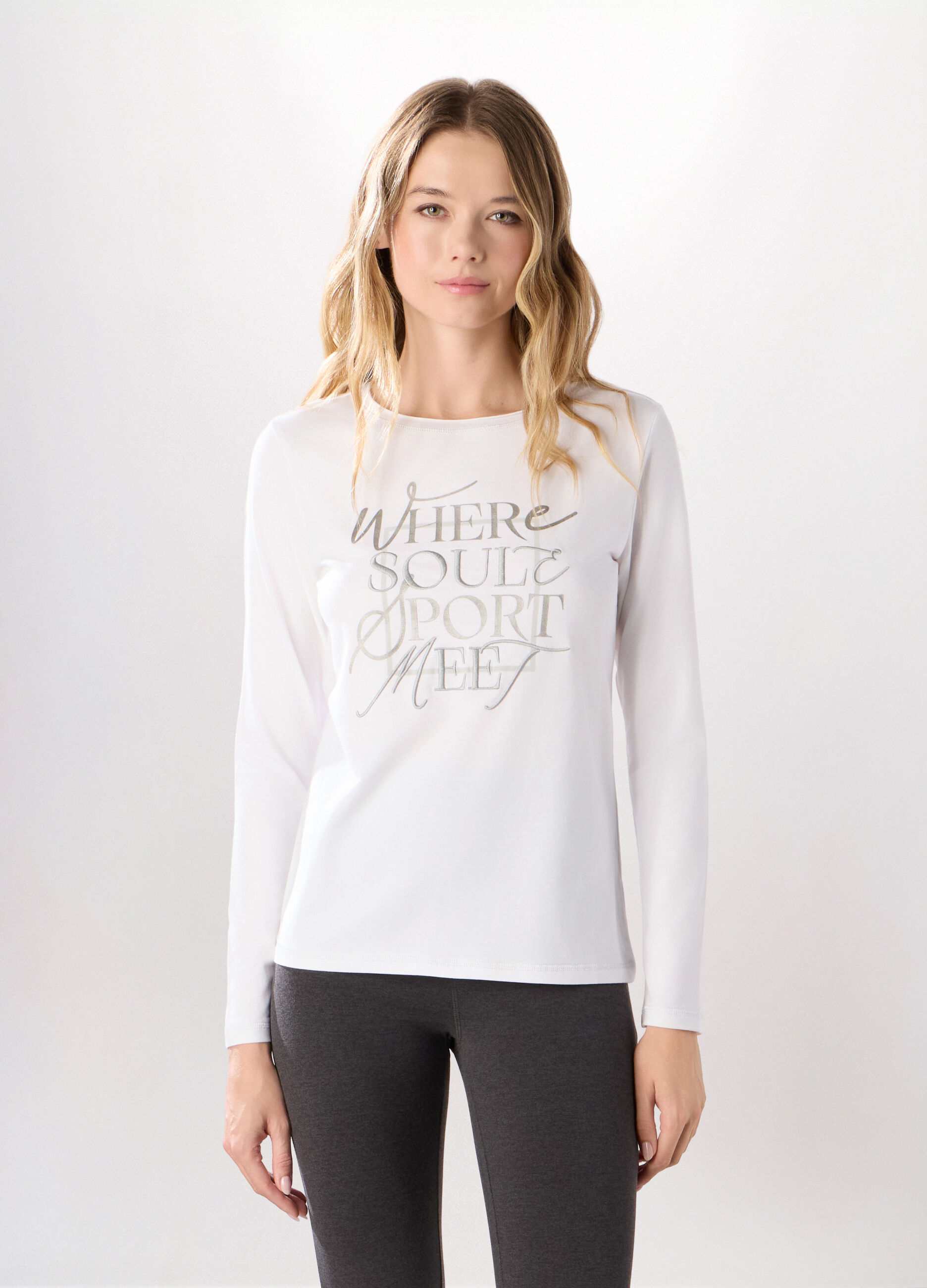 T-shirt a maniche lunghe in cotone stretch Holistic fitness donna_0