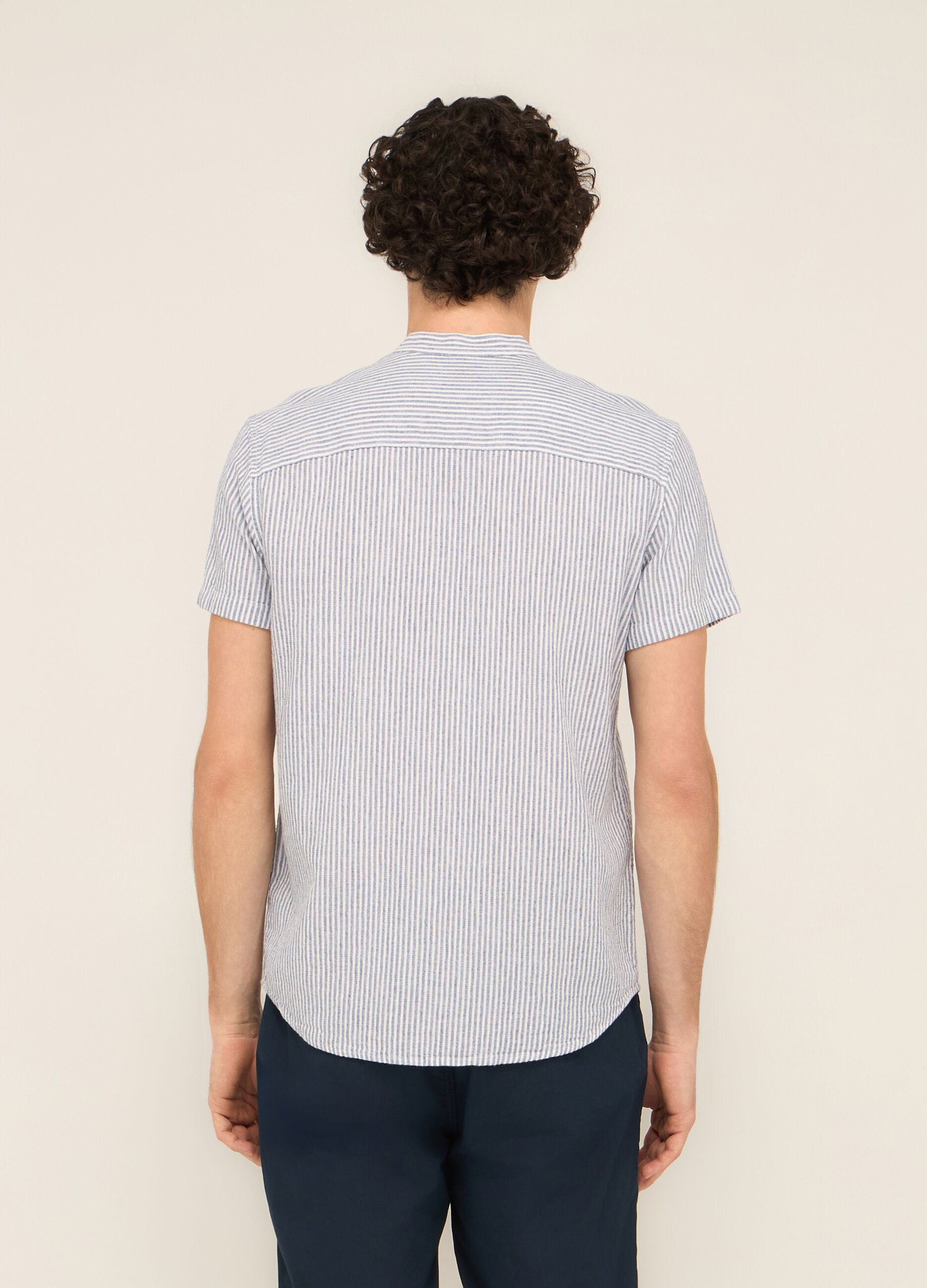 Camicia a maniche corte in cotone e lino uomo_1