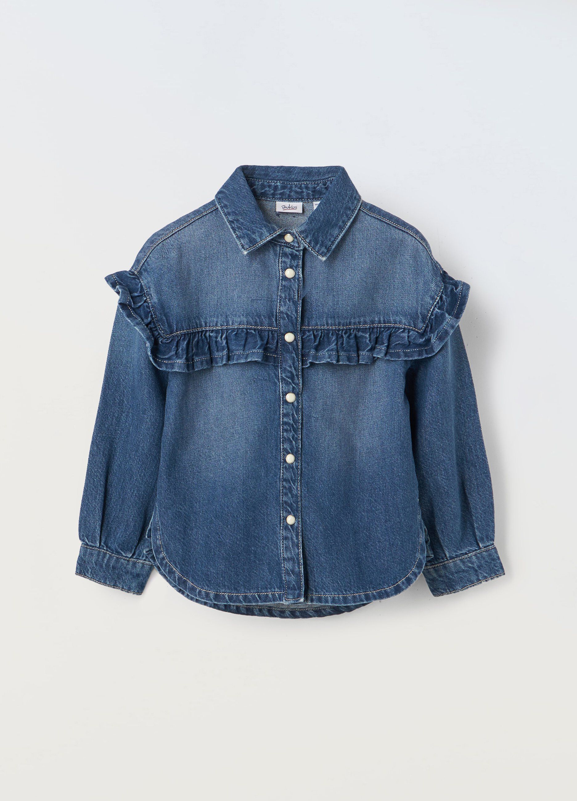 Camicia in denim di puro cotone bambina_0