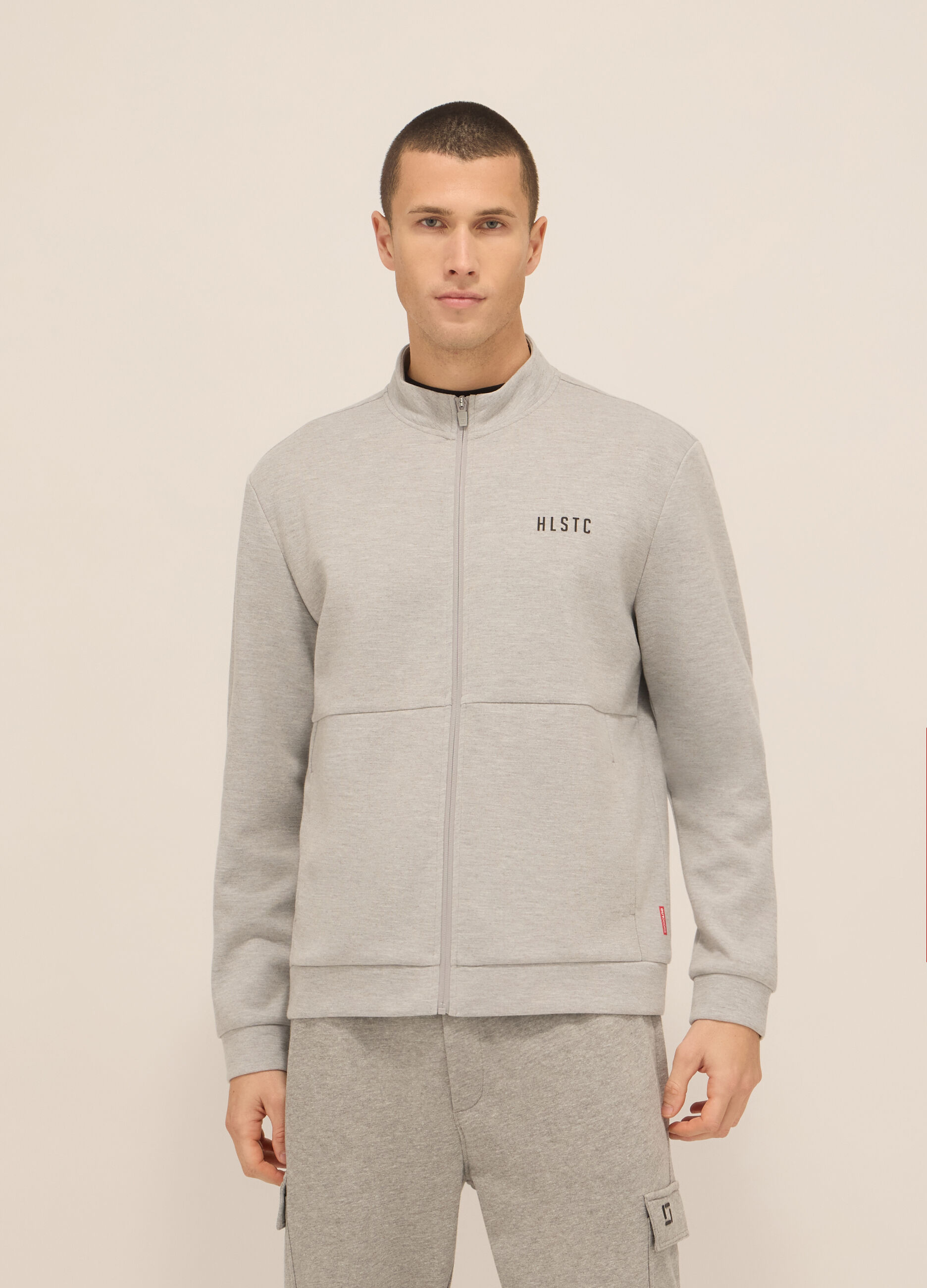 Felpa sportiva con zip in interlock misto cotone uomo_0