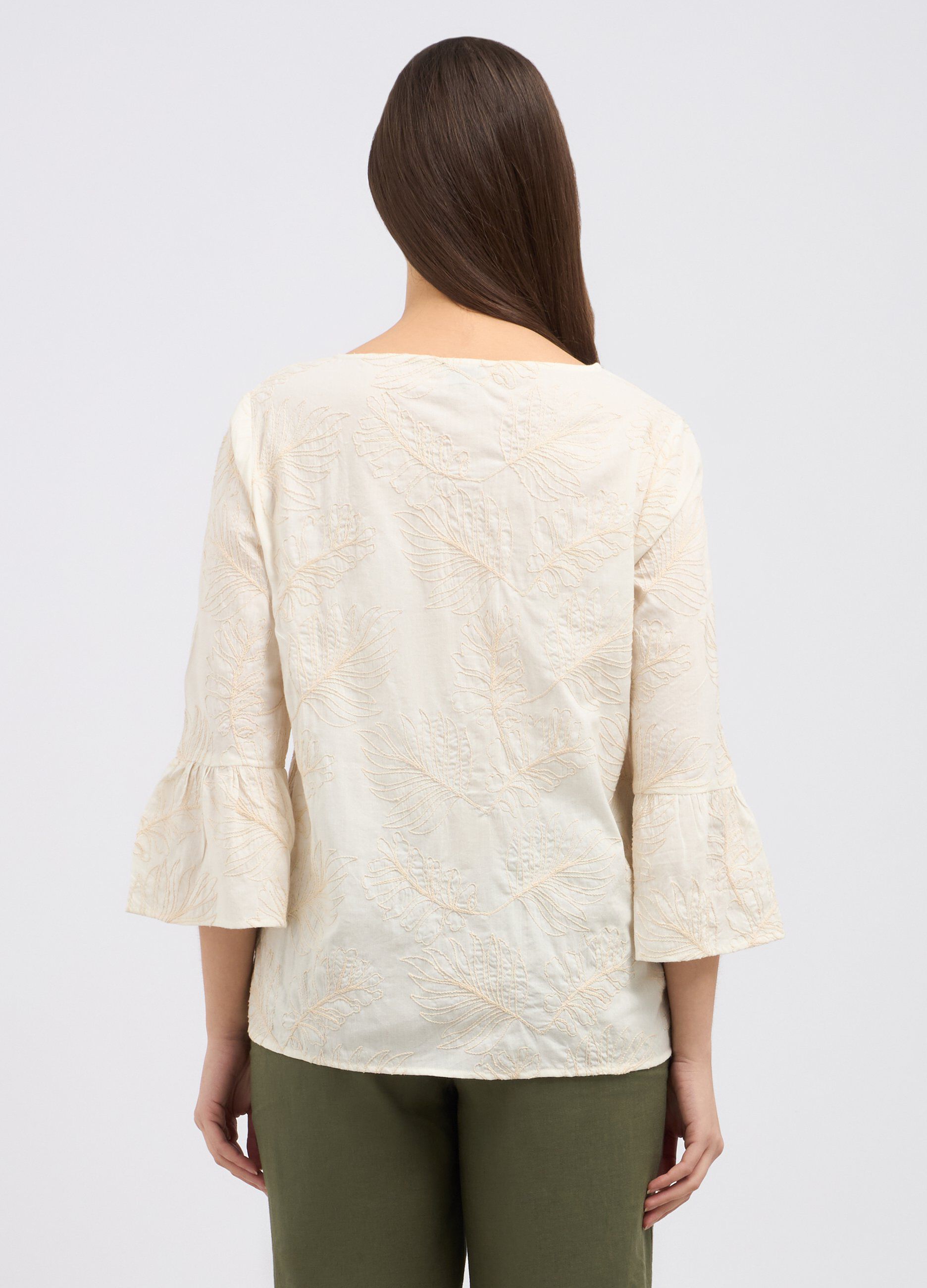 Blusa con ricami in cotone donna_1