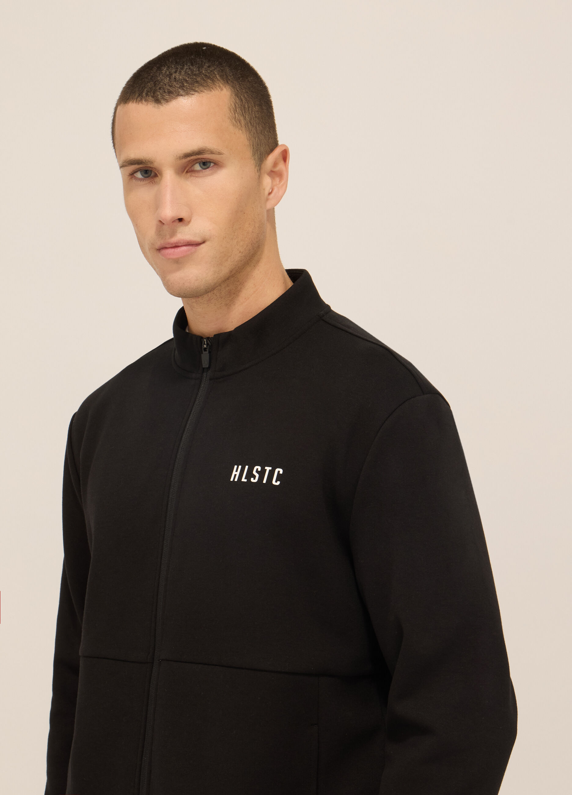 Felpa sportiva con zip in interlock misto cotone uomo_2