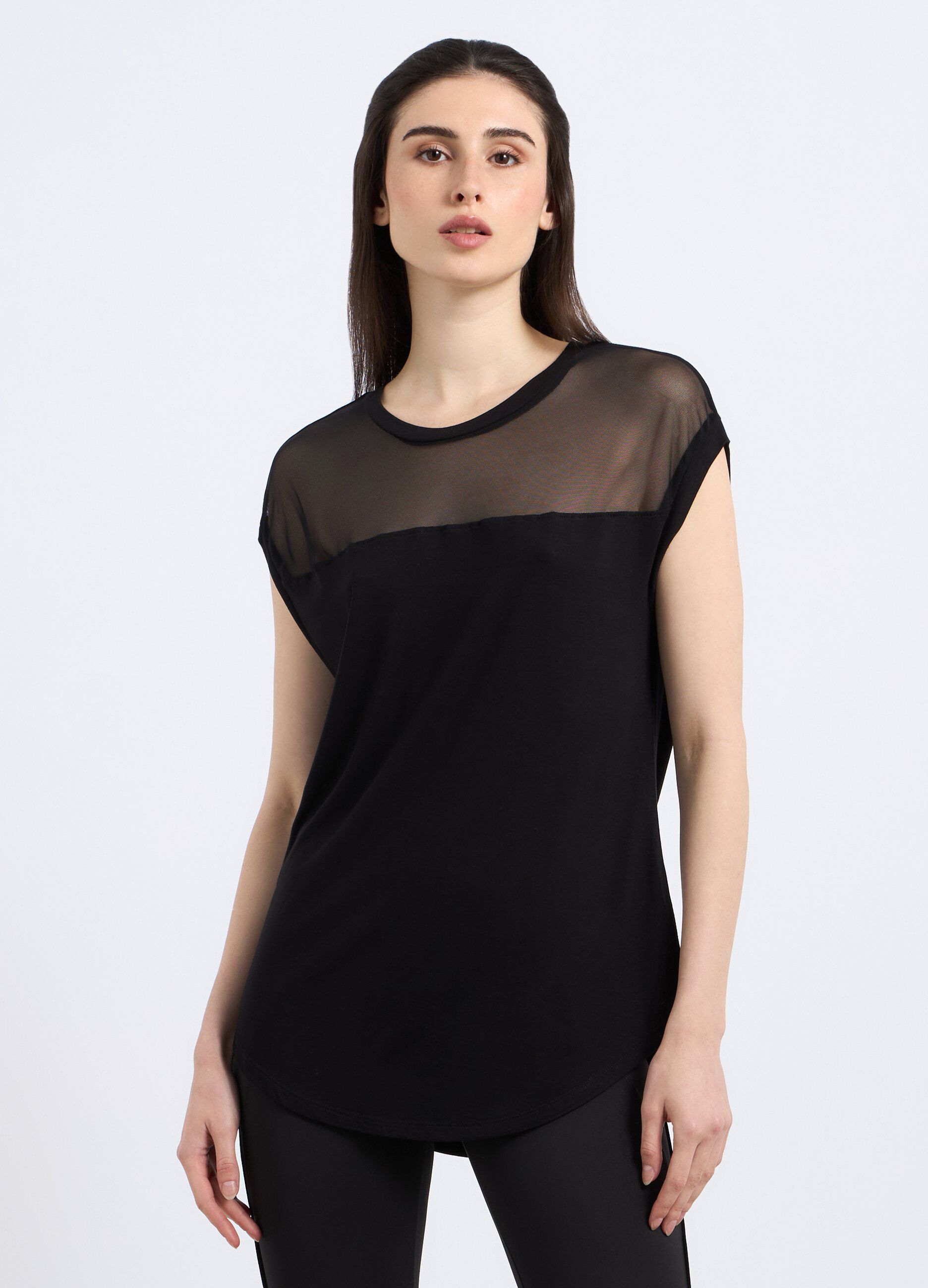 T-shirt in viscosa stretch con inserto sul top_0