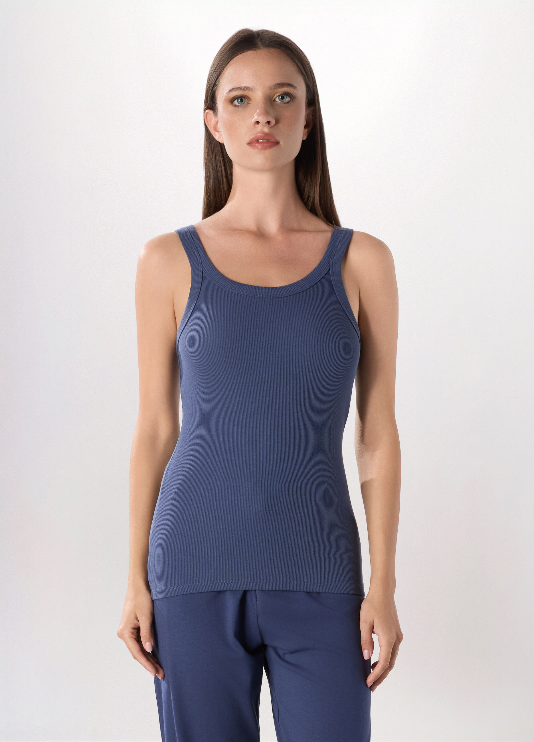 Canotta intima in cotone stretch a costine donna_0