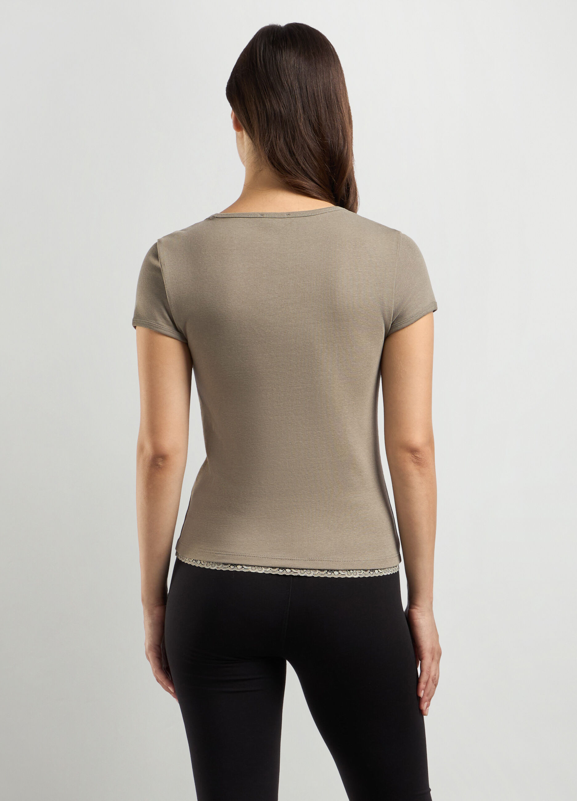 T-shirt in jersey di puro cotone con pizzo donna_1