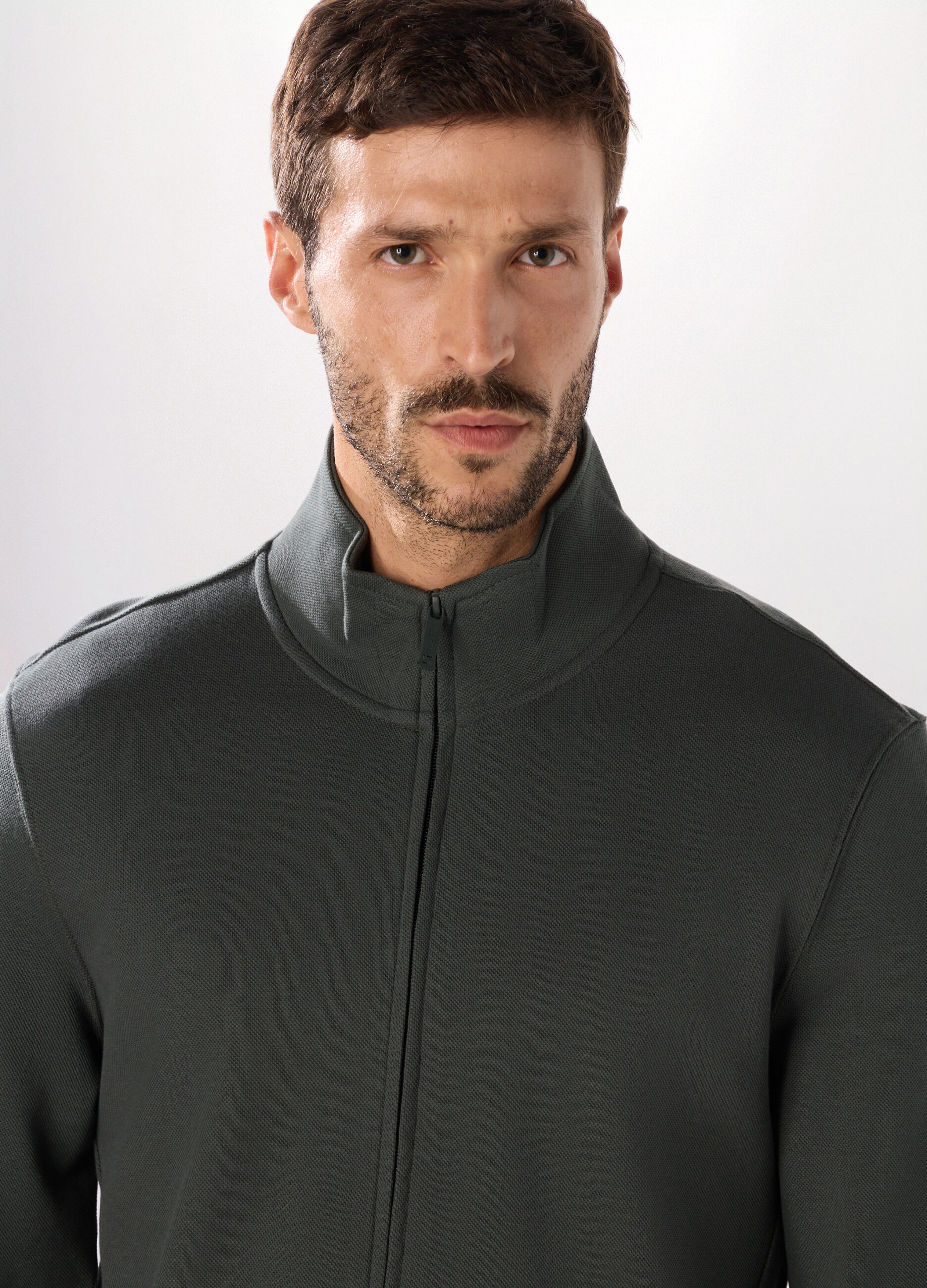 Felpa con zip in puro cotone uomo_2