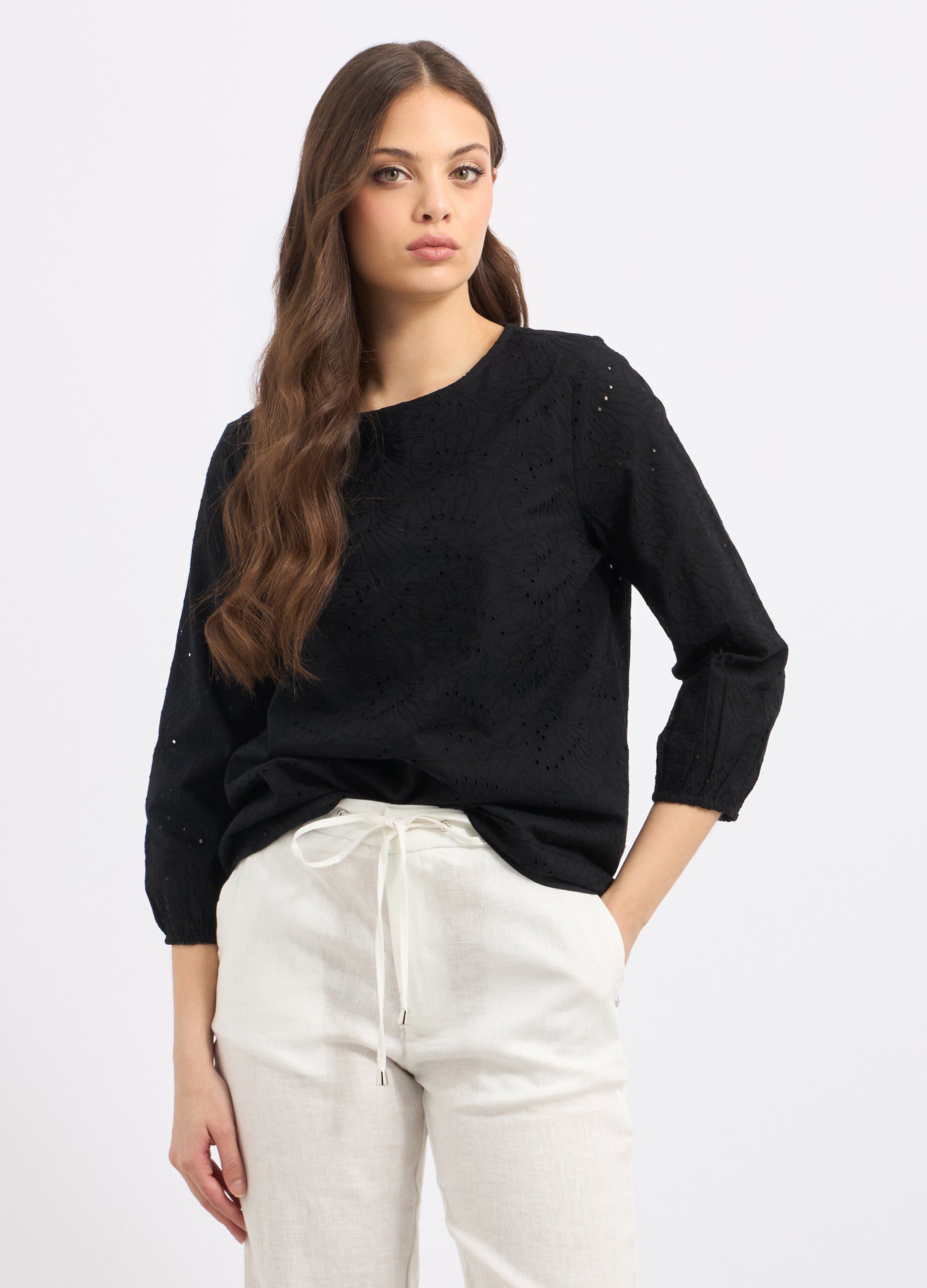 Blusa in puro cotone con ricami donna_0