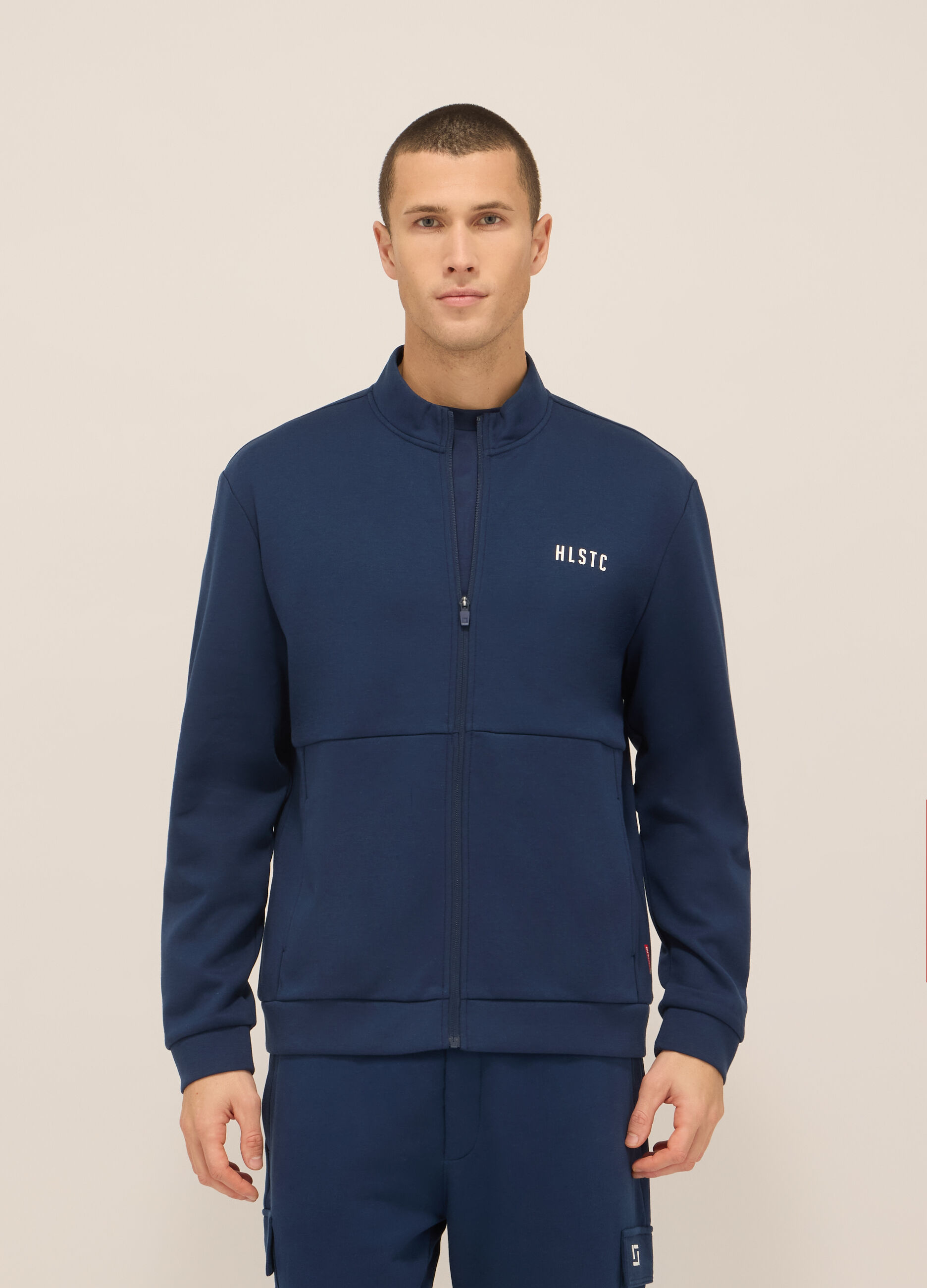 Felpa sportiva con zip in interlock misto cotone uomo_0