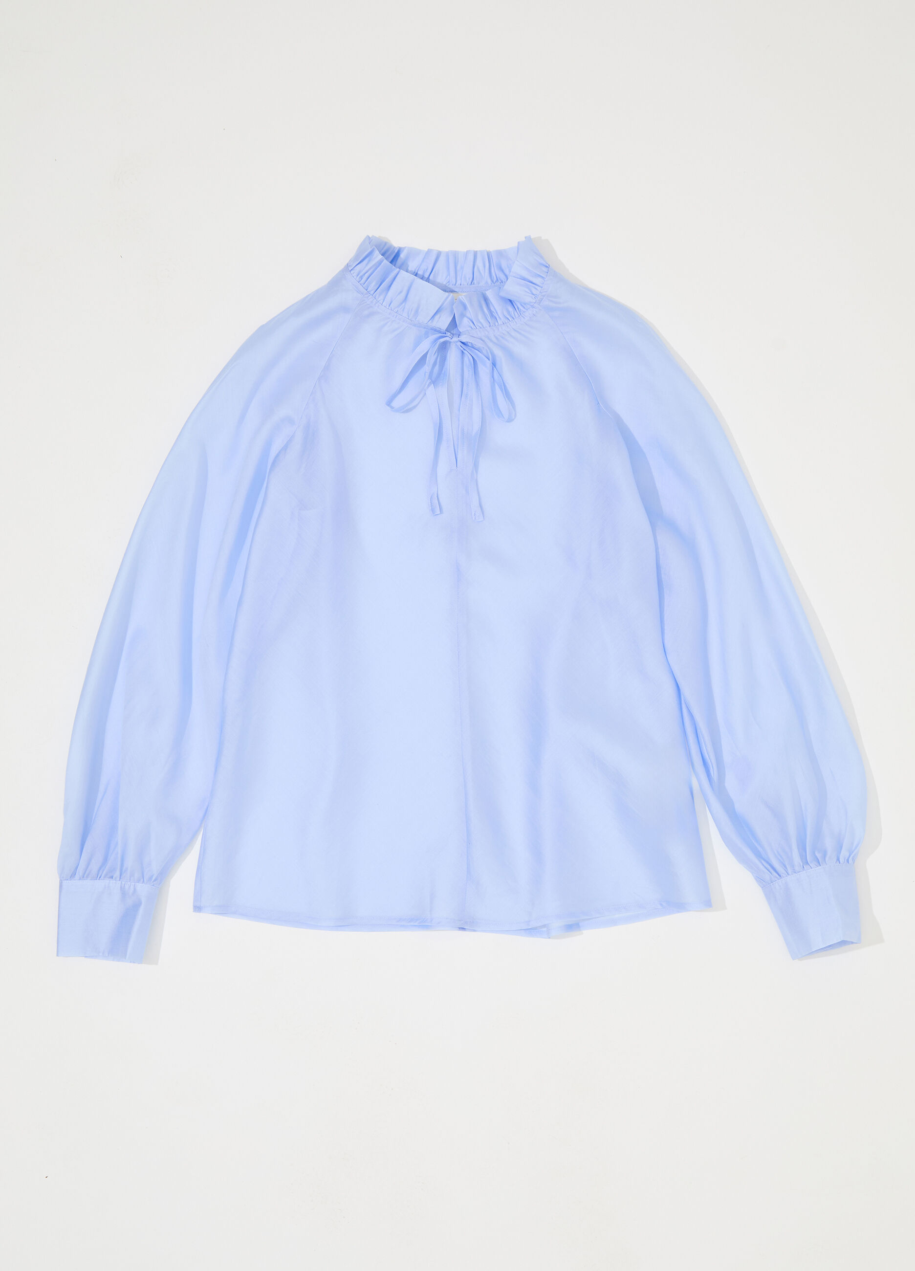 Blusa in misto lyocell con colletto ruffle donna_4