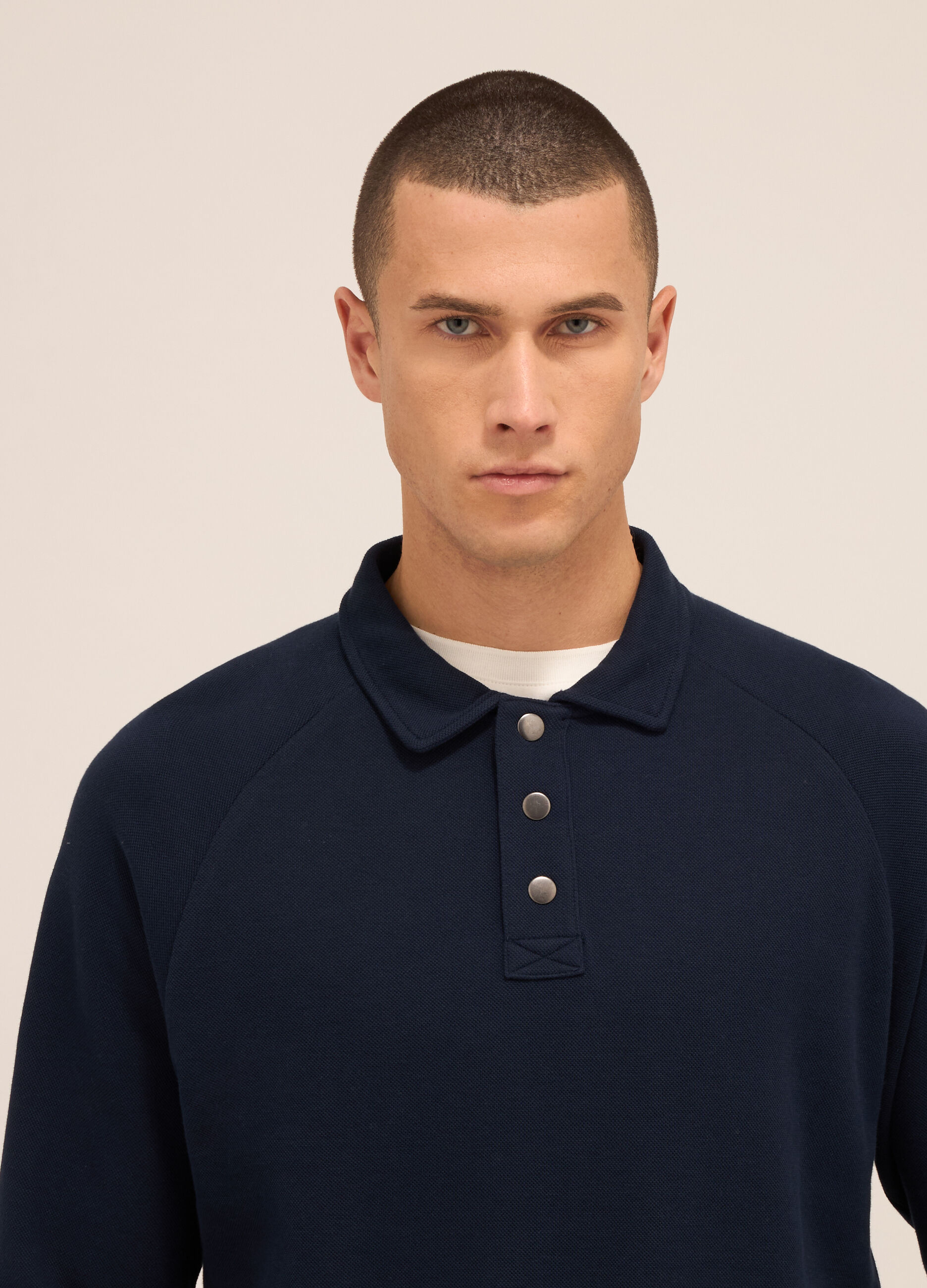 Felpa stile polo a maniche lunghe in puro cotone uomo_2