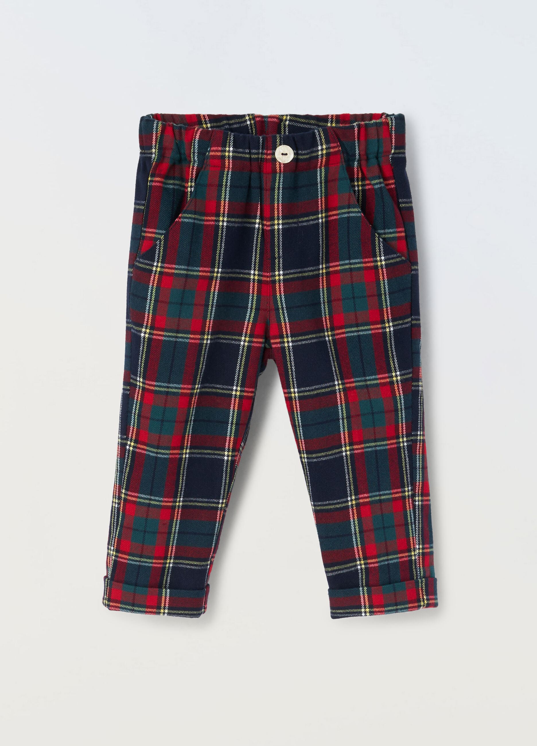 Pantaloni in misto viscosa a quadri neonato_0