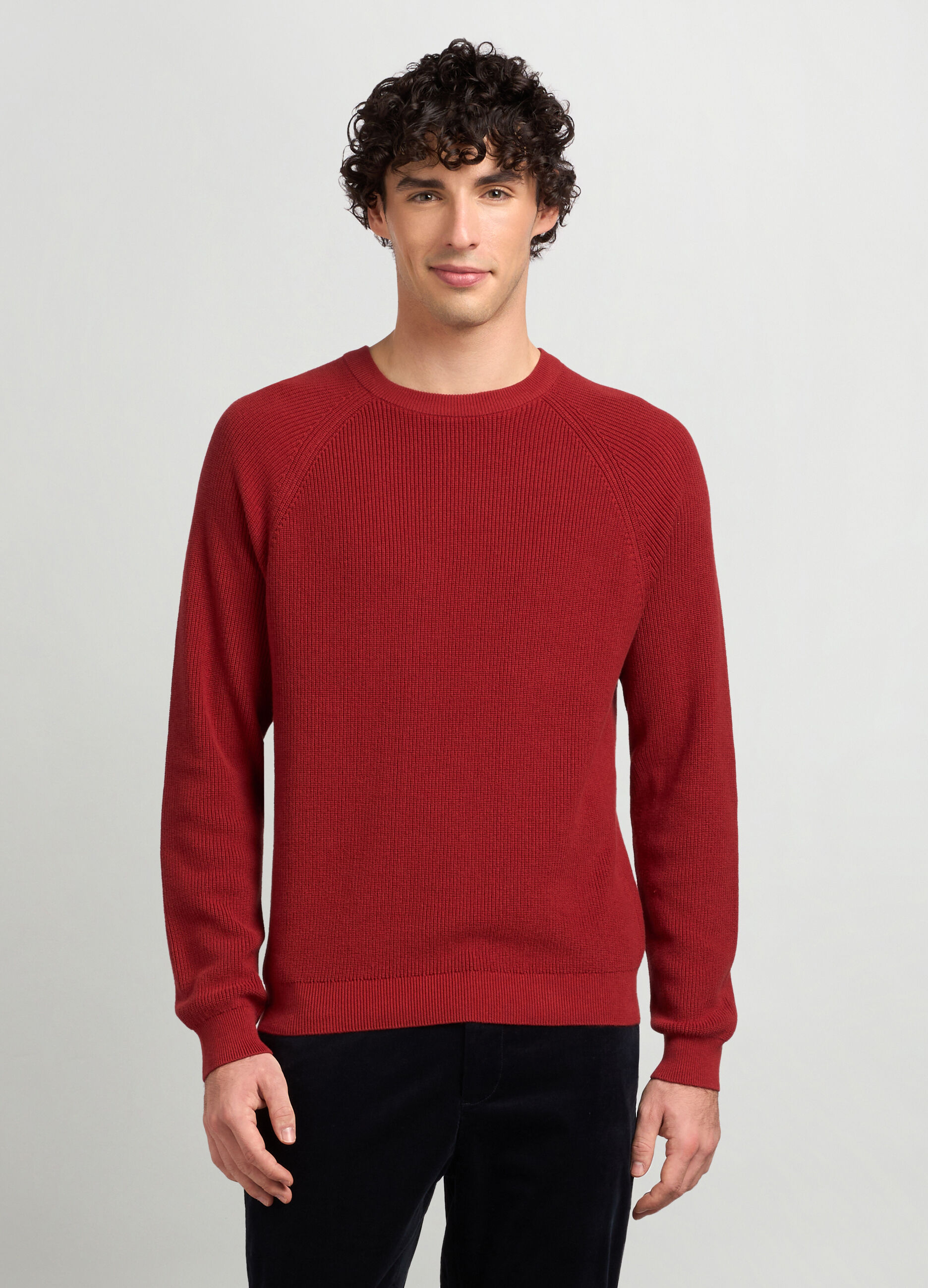 Maglione girocollo a costa inglese in puro cotone uomo_0