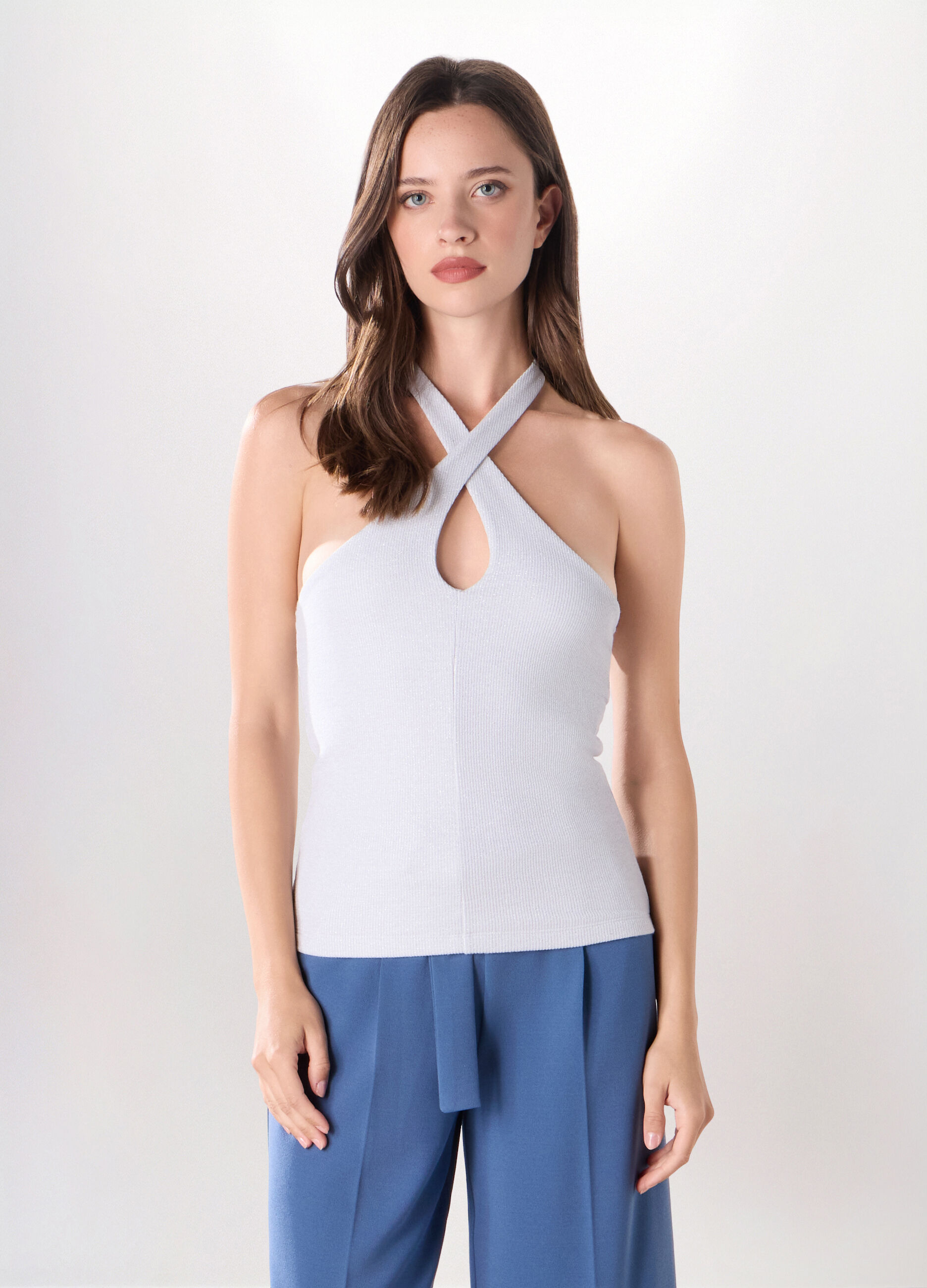 Top misto viscosa con filo lurex donna_0