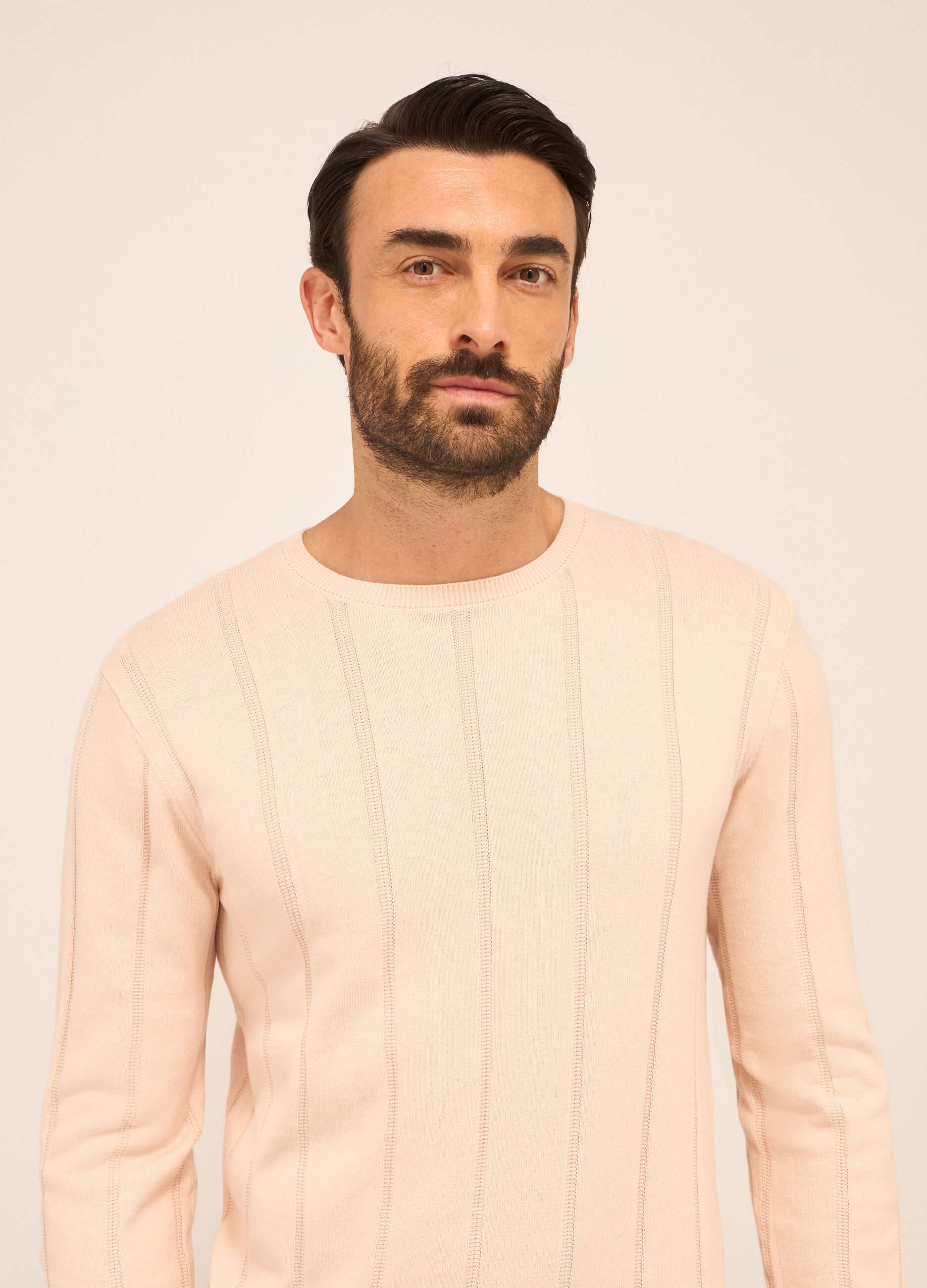 Maglione girocollo a costa operata in puro cotone uomo_2