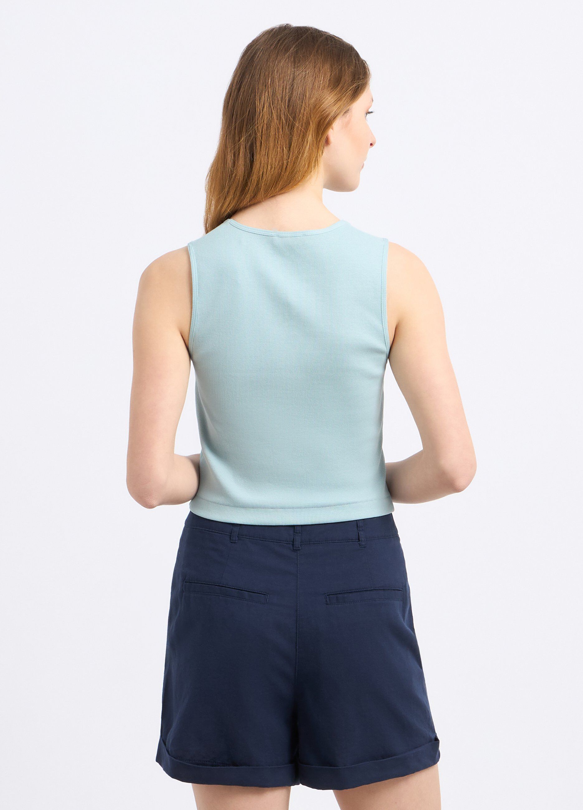 Top cropped in costina di cotone stretch donna_1