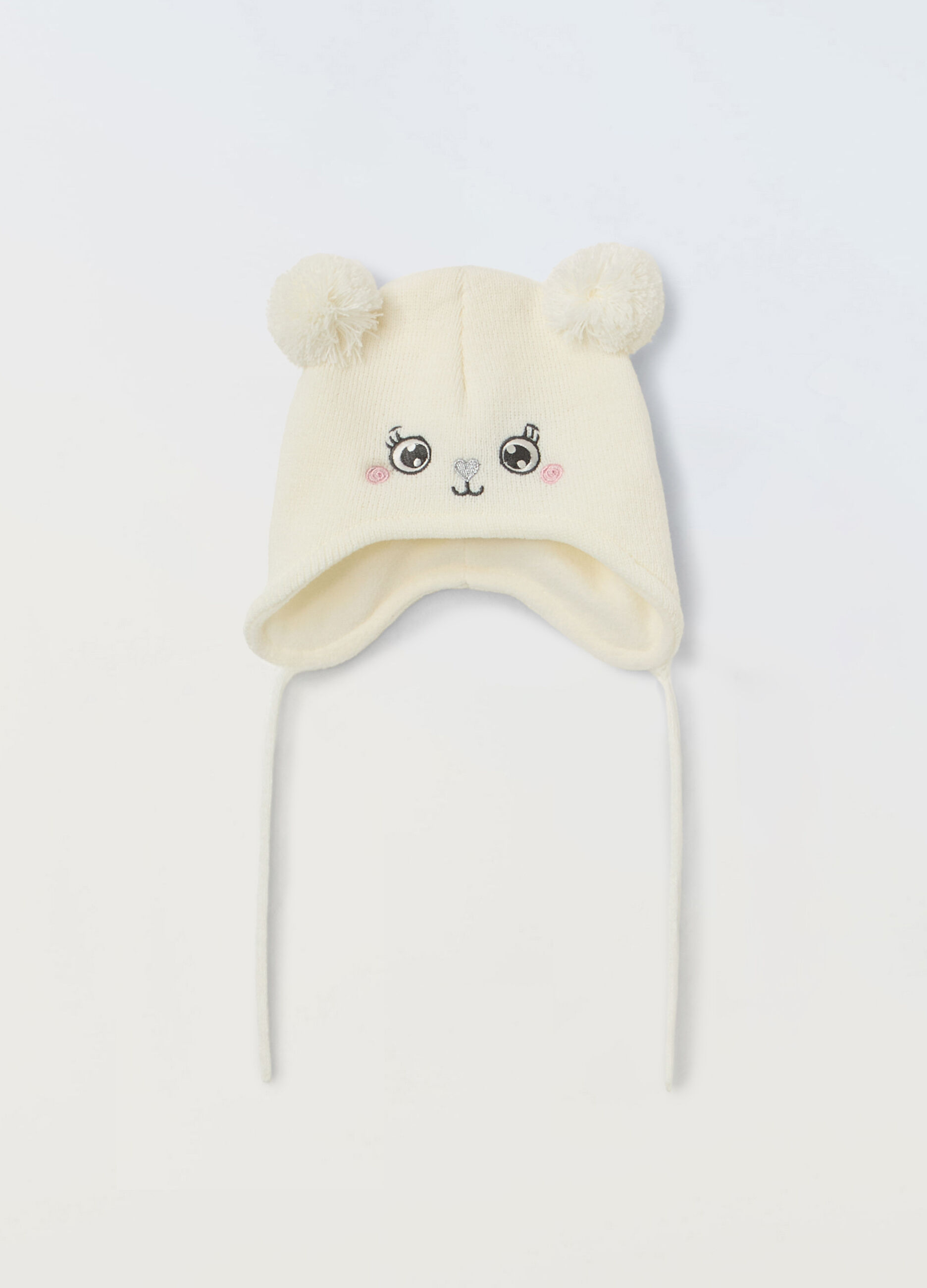 Berretto tricot con pon pom neonata_0