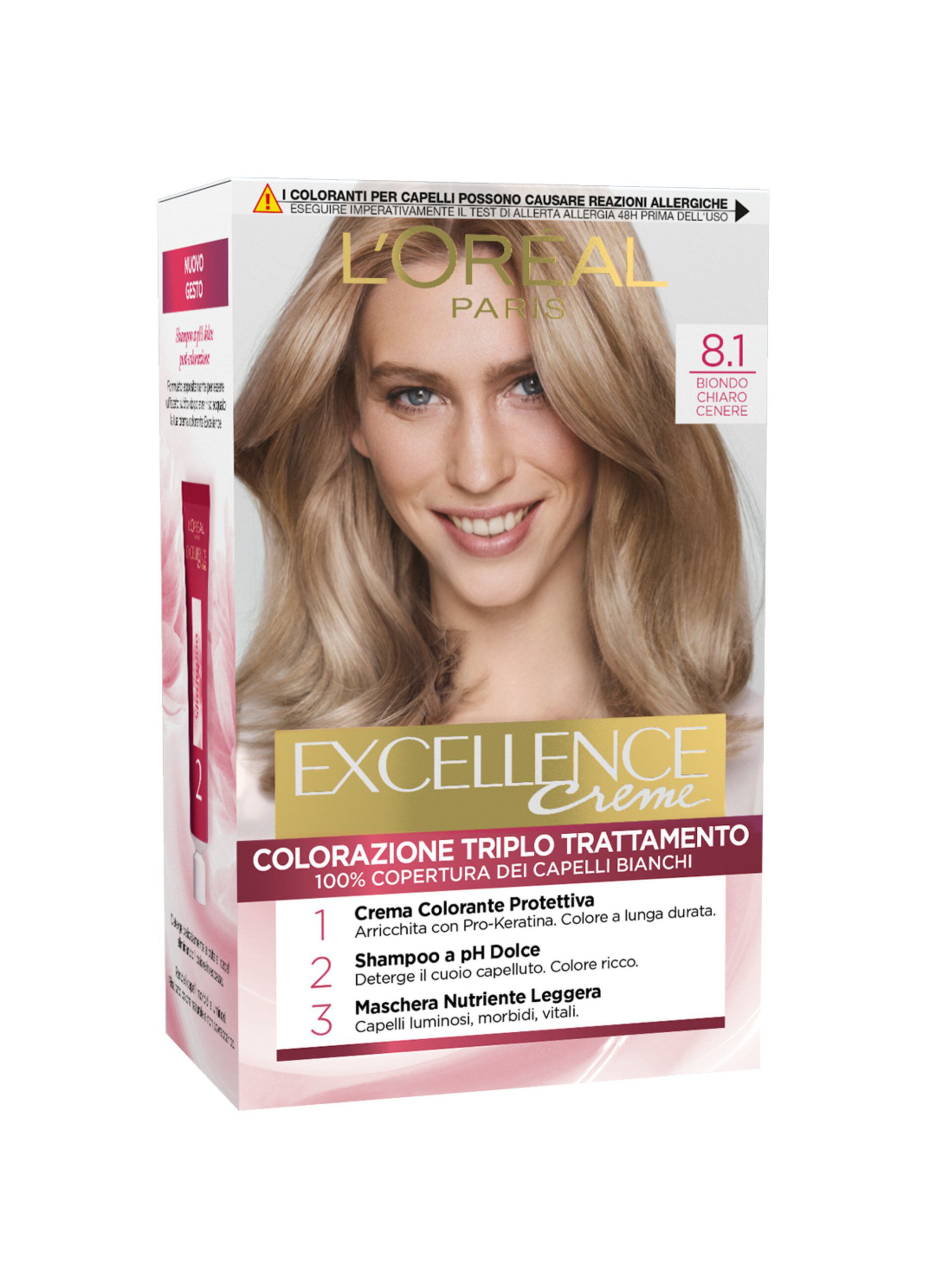 L'Oréal Paris Tinta Capelli Excellence, Copre i capelli bianchi, colore ricco, luminoso e a lunga durata, 8 Biondo Chiaro._0