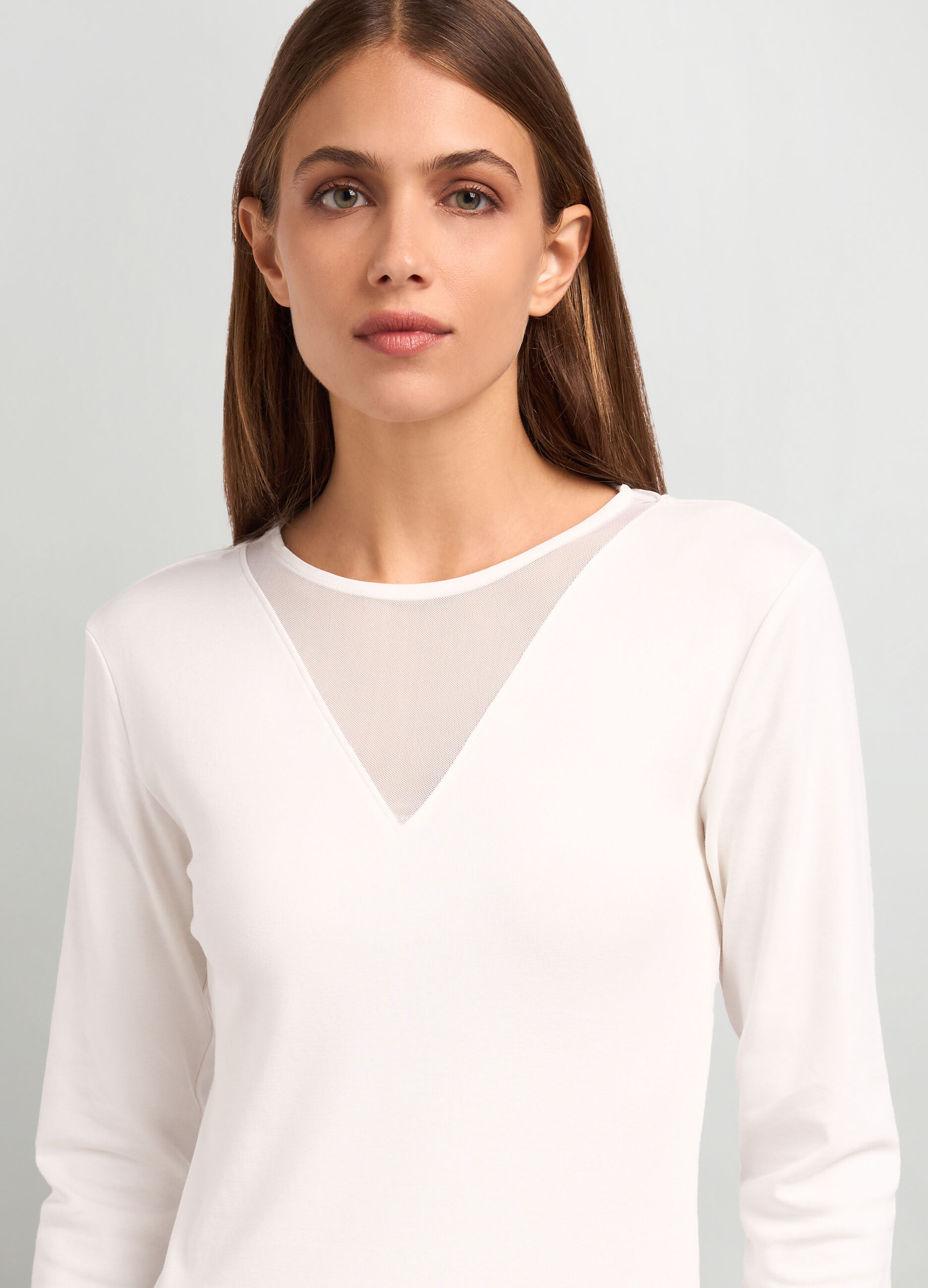 T-shirt on cotone stretch con inserto donna_2