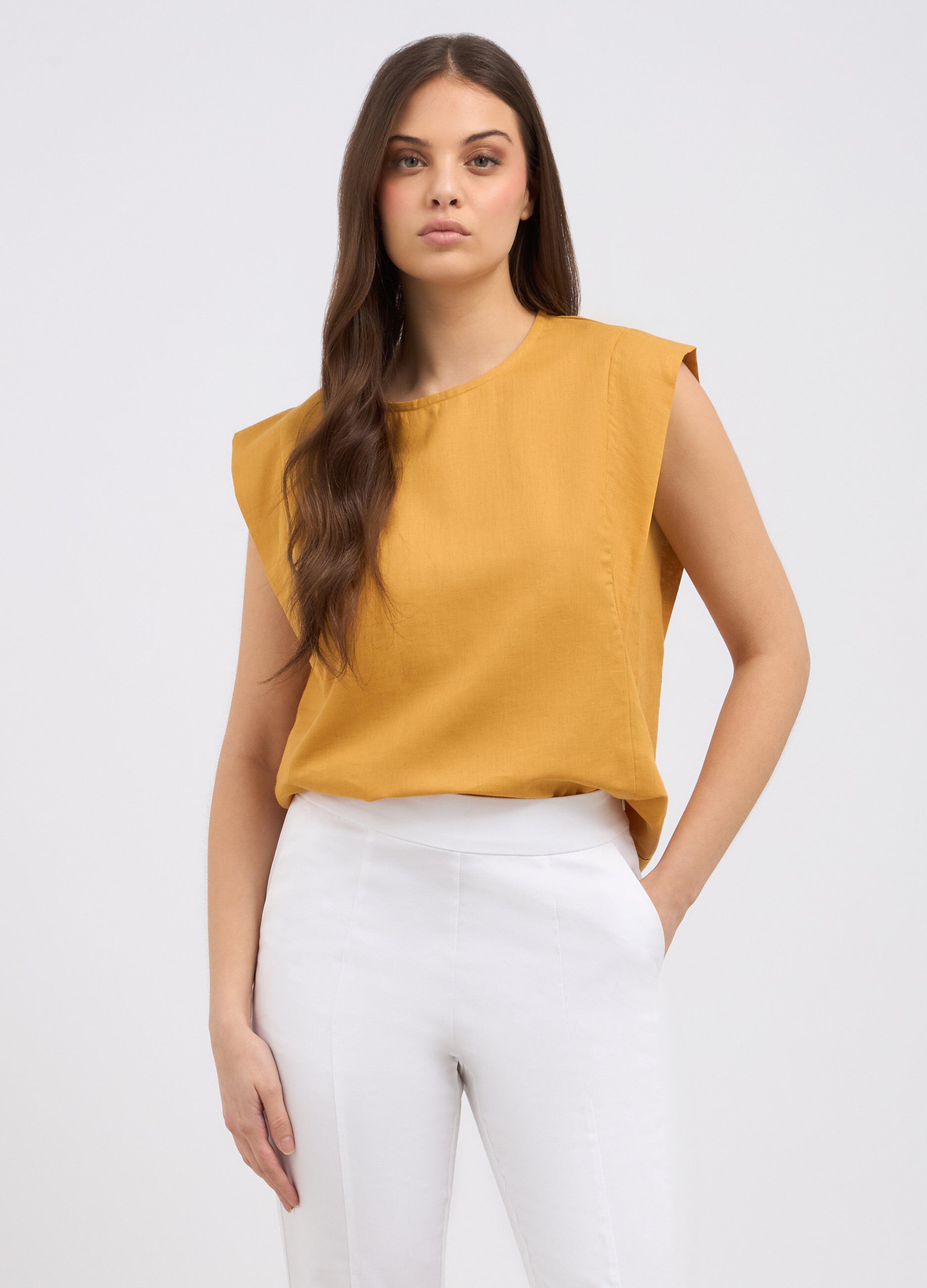 Blusa in misto lino donna_0