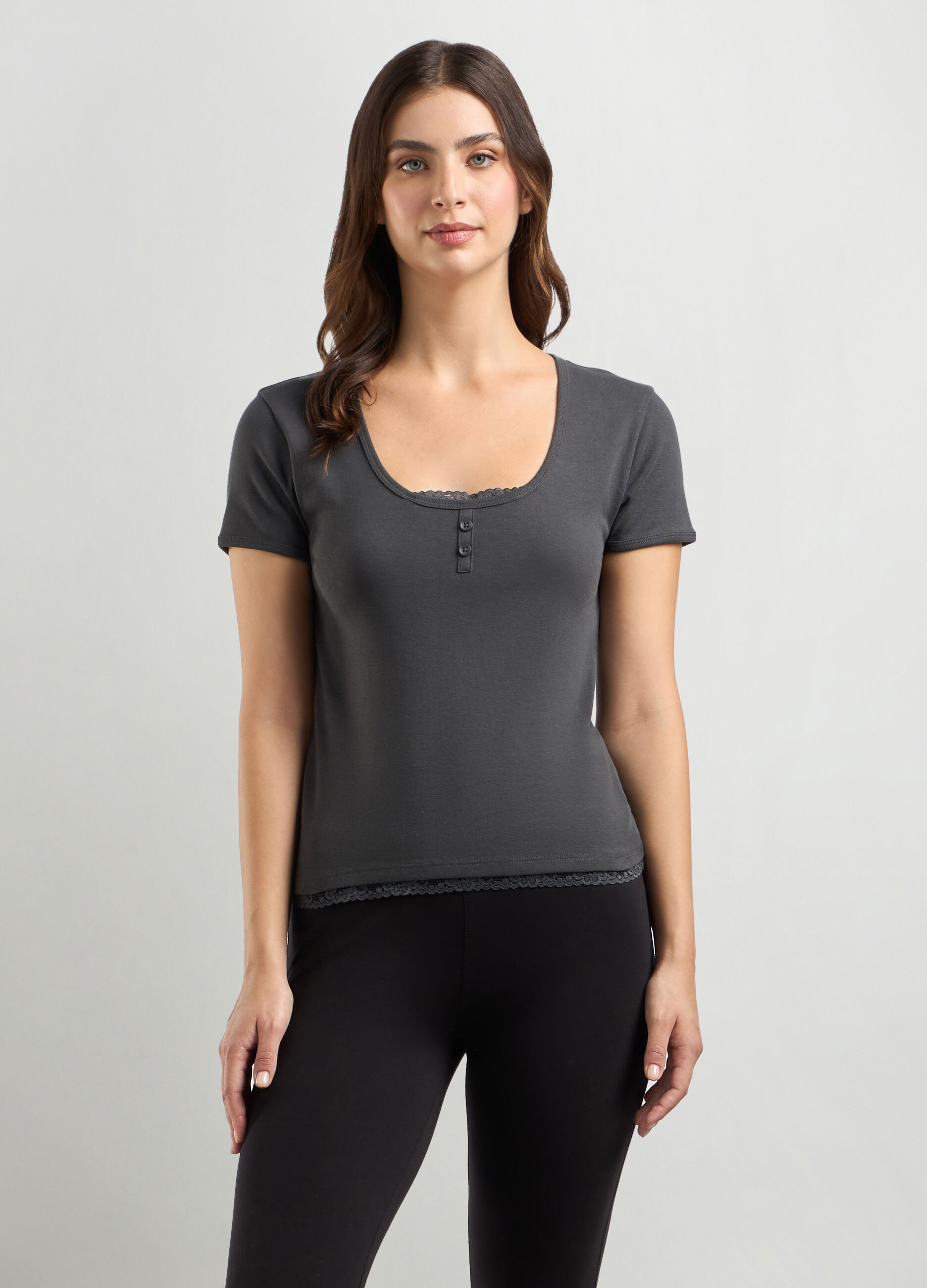 T-shirt in jersey di puro cotone con pizzo donna_0