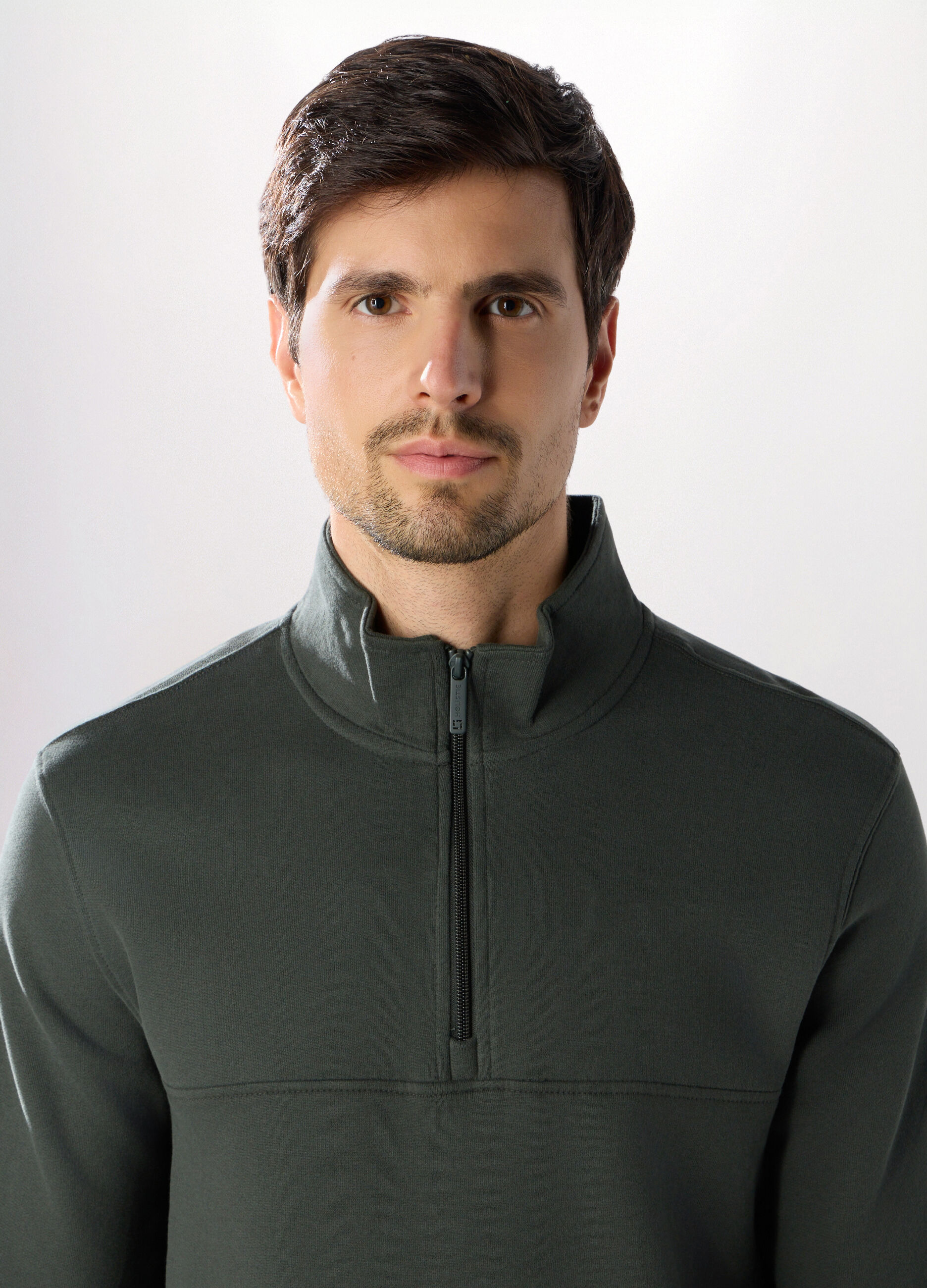 Felpa lupetto con mezza zip in cotone uomo_2