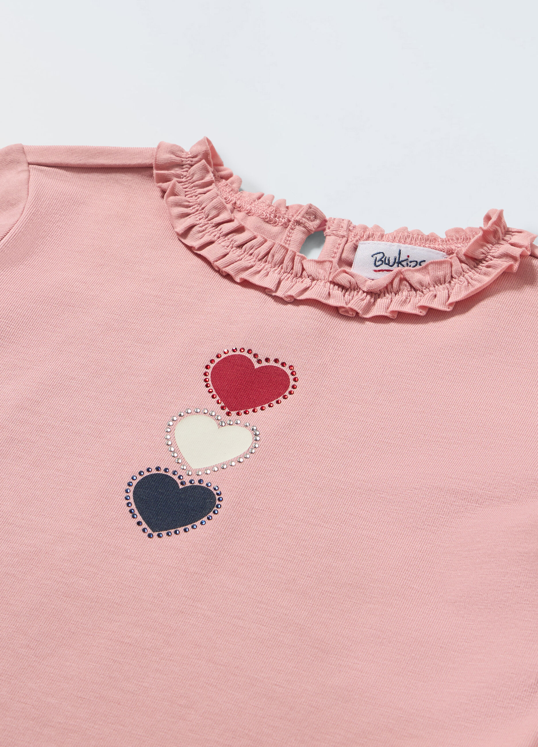 T-shirt a maniche lunghe con rouches e strass neonata_1