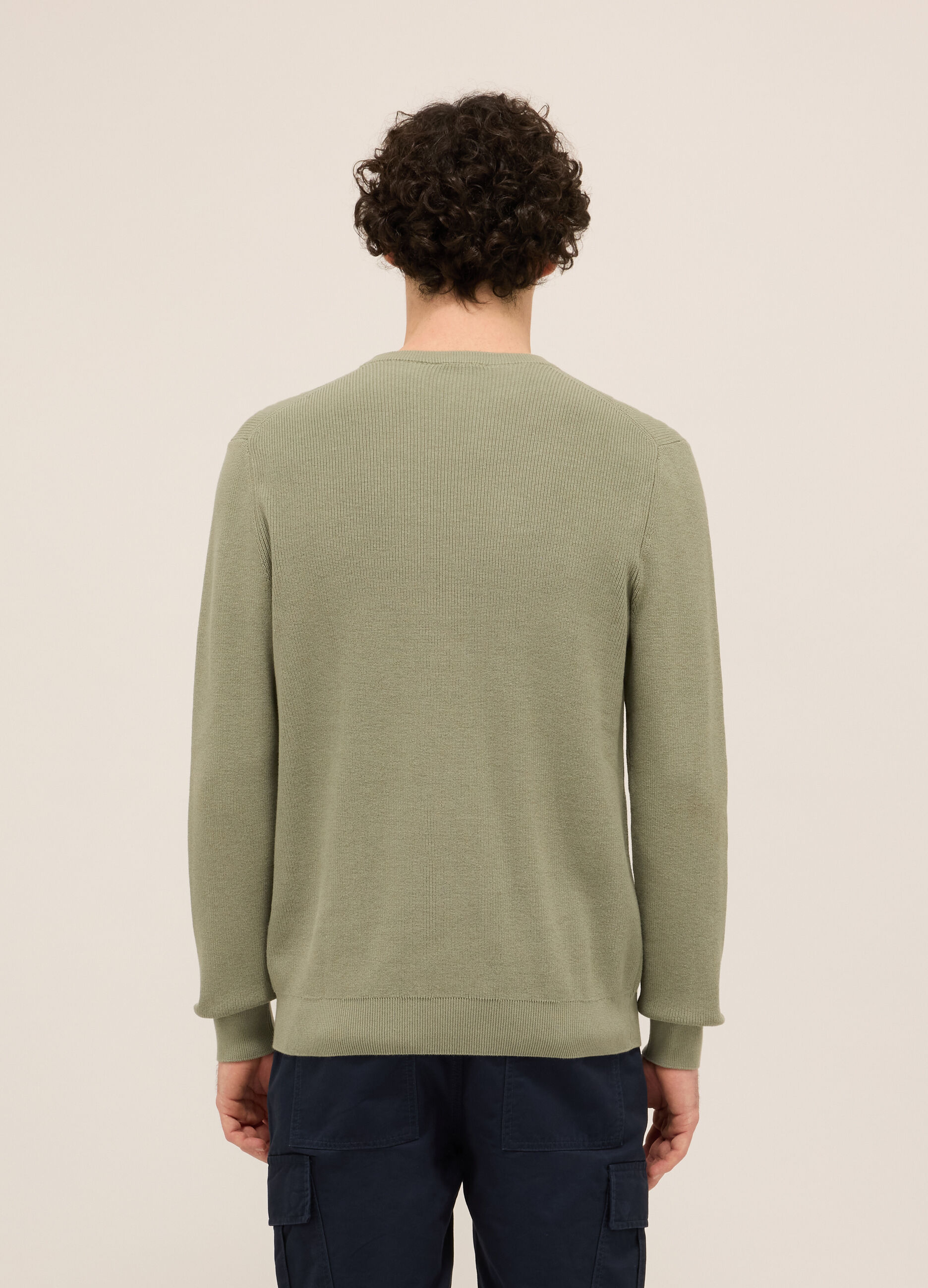 Maglione girocollo in cotone a maglia rasata uomo_1