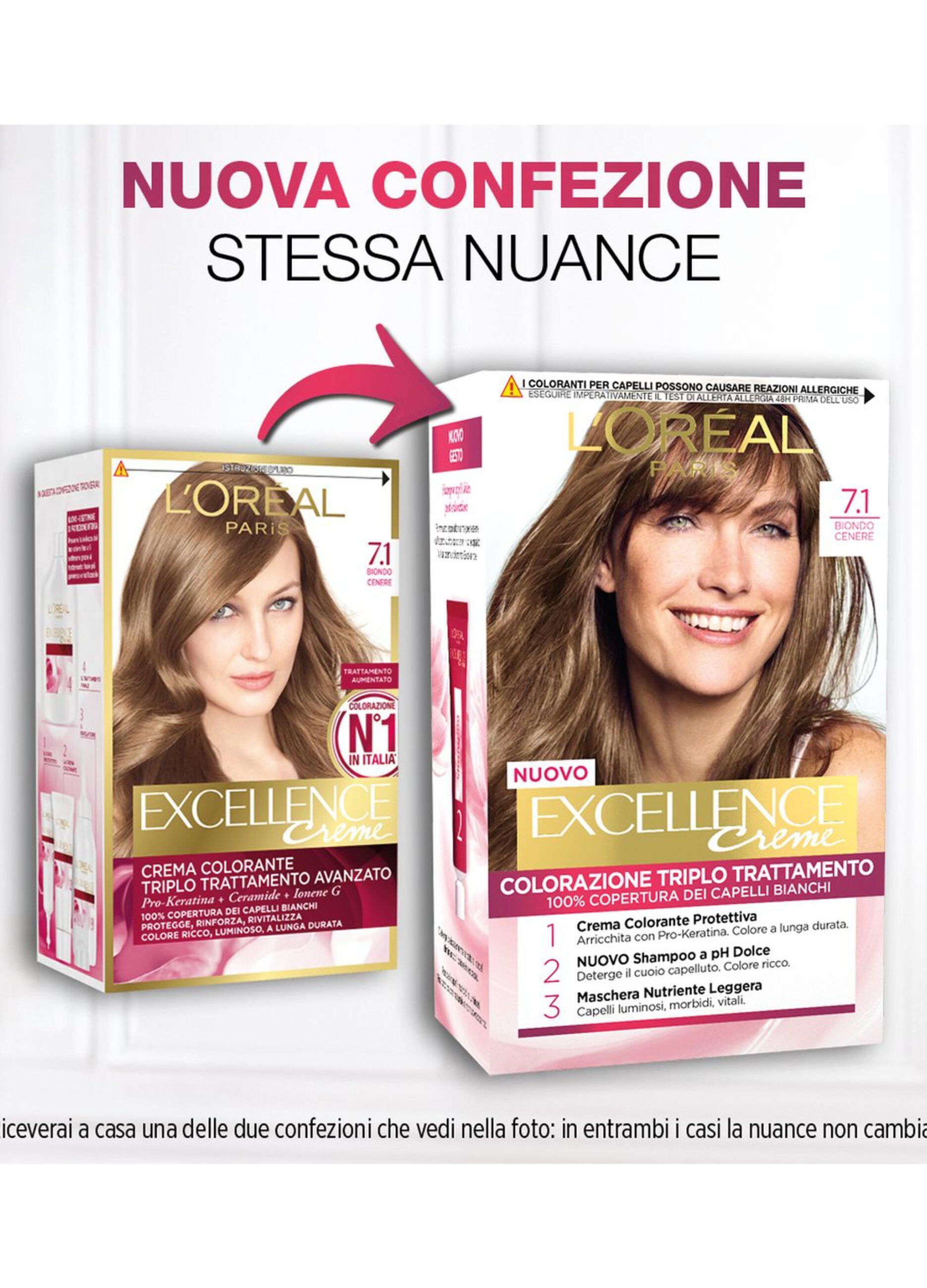 L'Oréal Paris Tinta Capelli Excellence, Copre i capelli bianchi, colore ricco, luminoso e a lunga durata, 7.1 Biondo Cenere._1