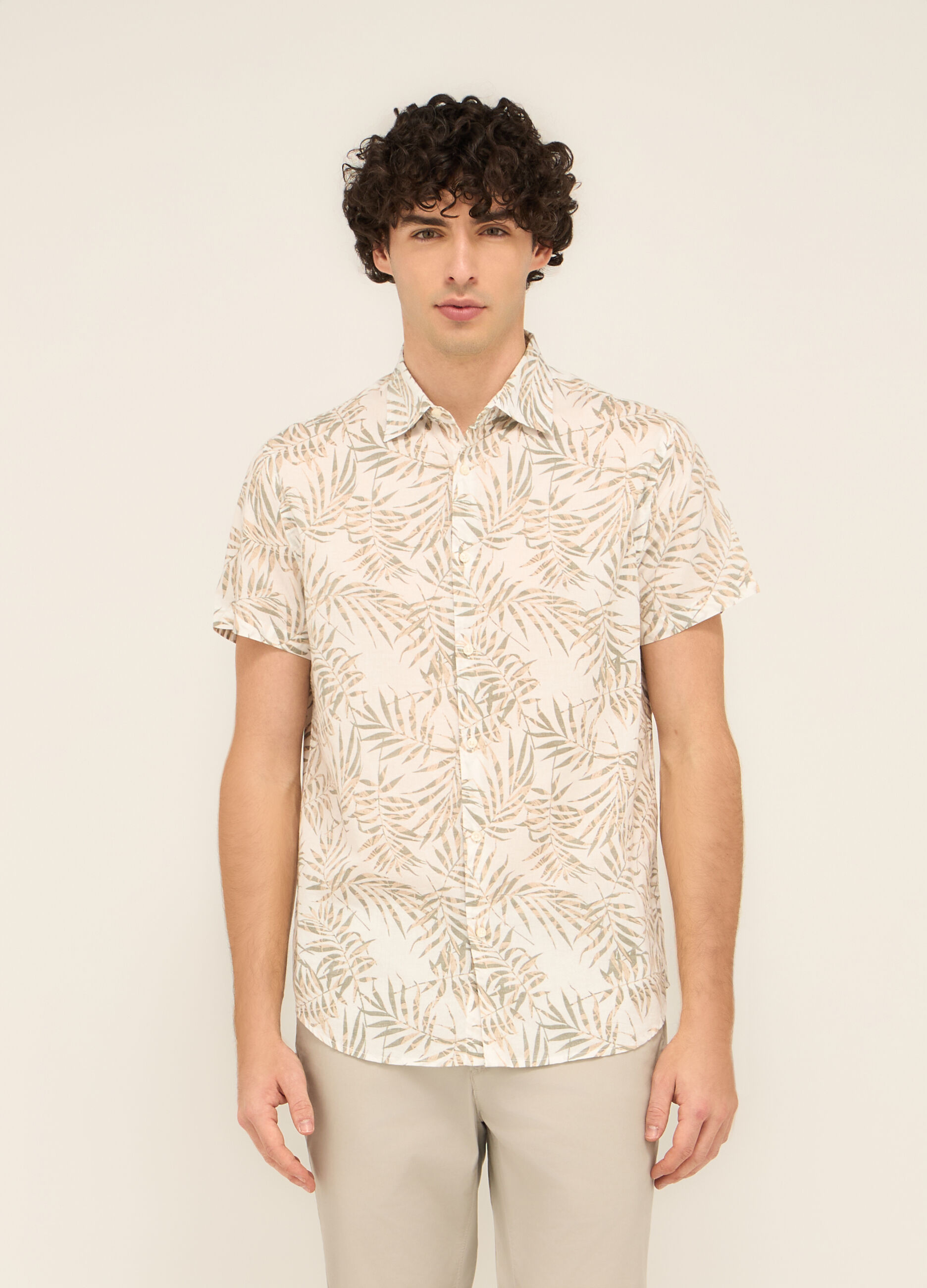 Camicia a maniche corte in cotone con stampa uomo_0