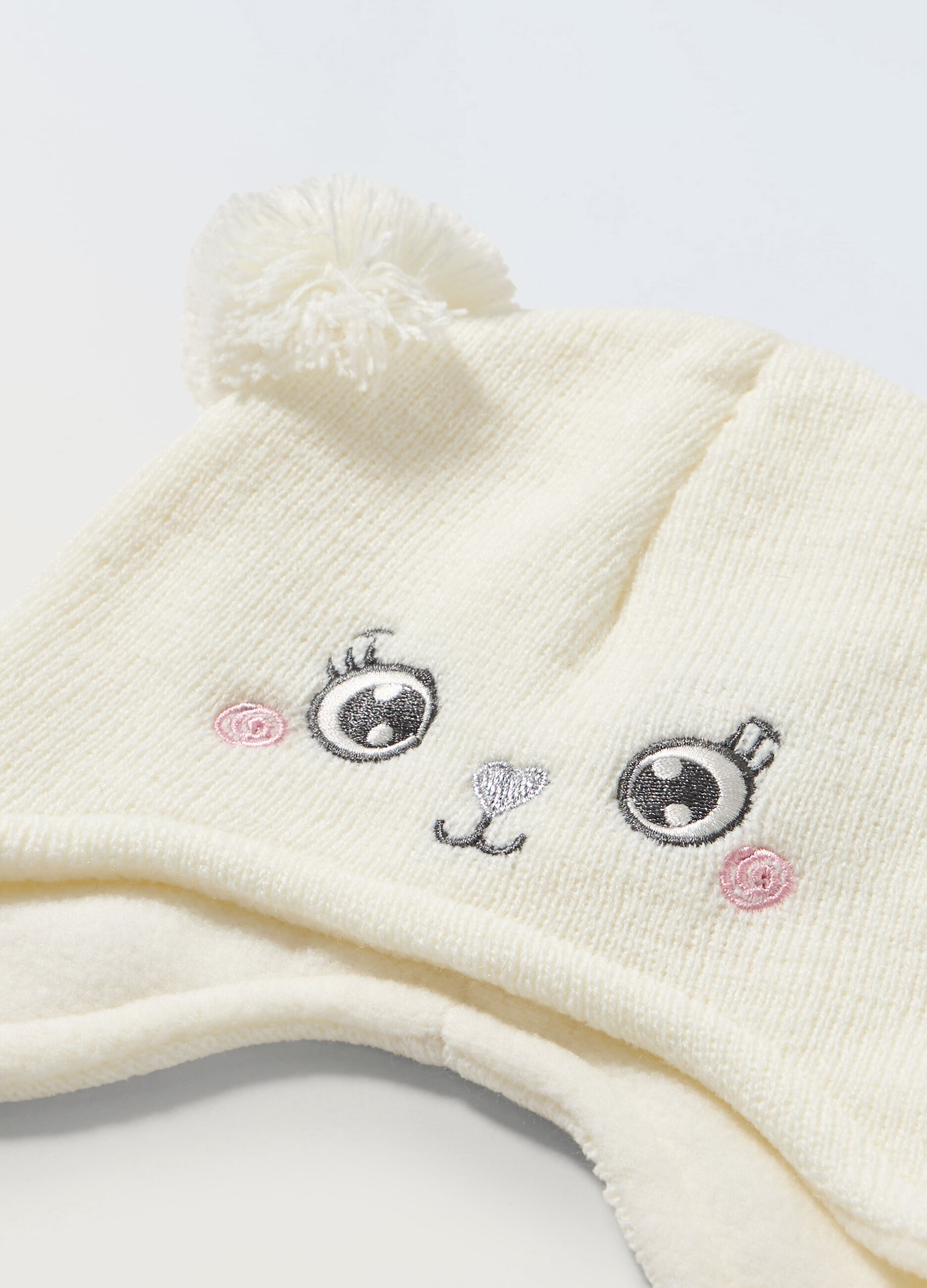 Berretto tricot con pon pom neonata_1