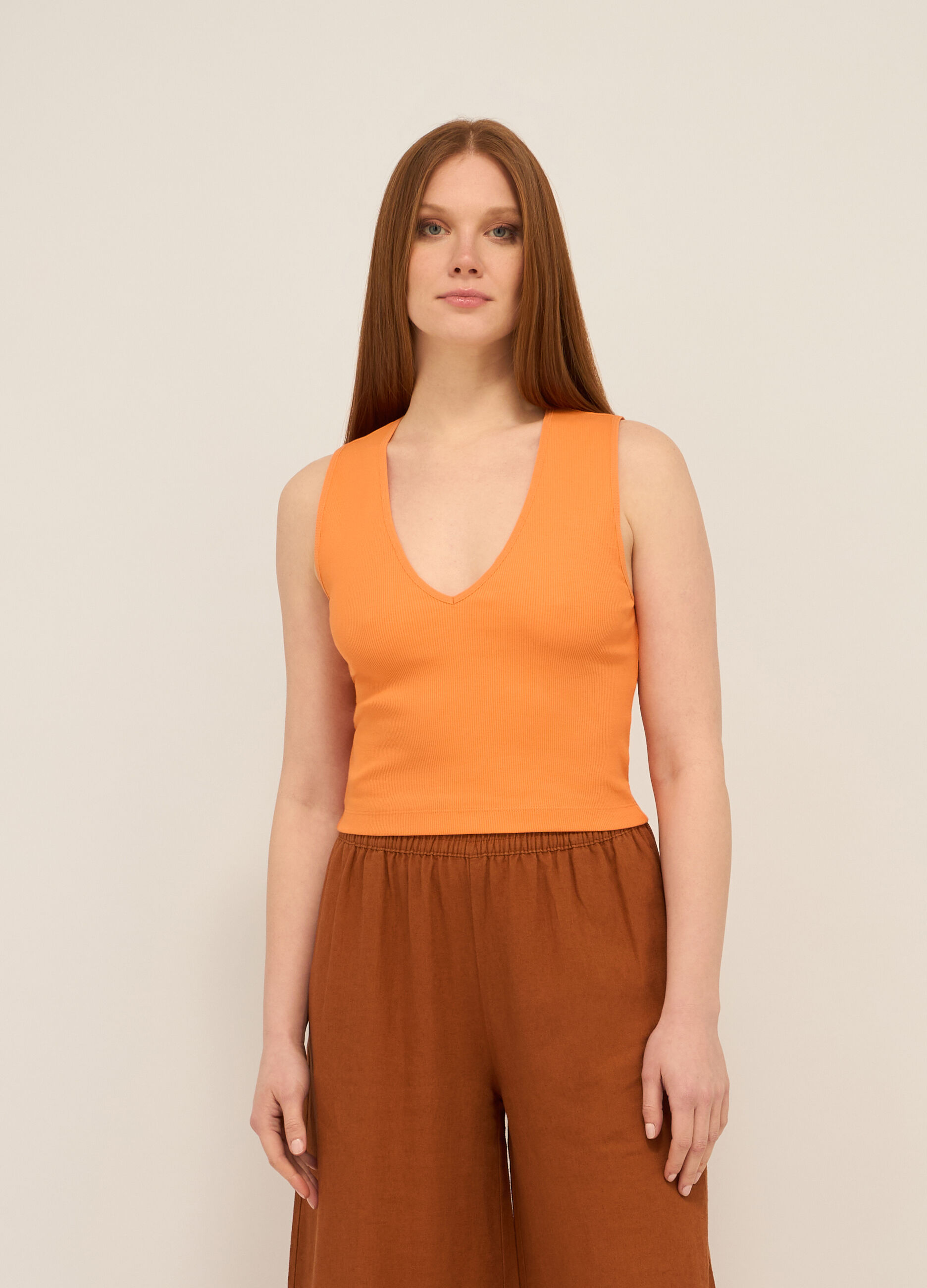 Top in costina di cotone stretch donna_0