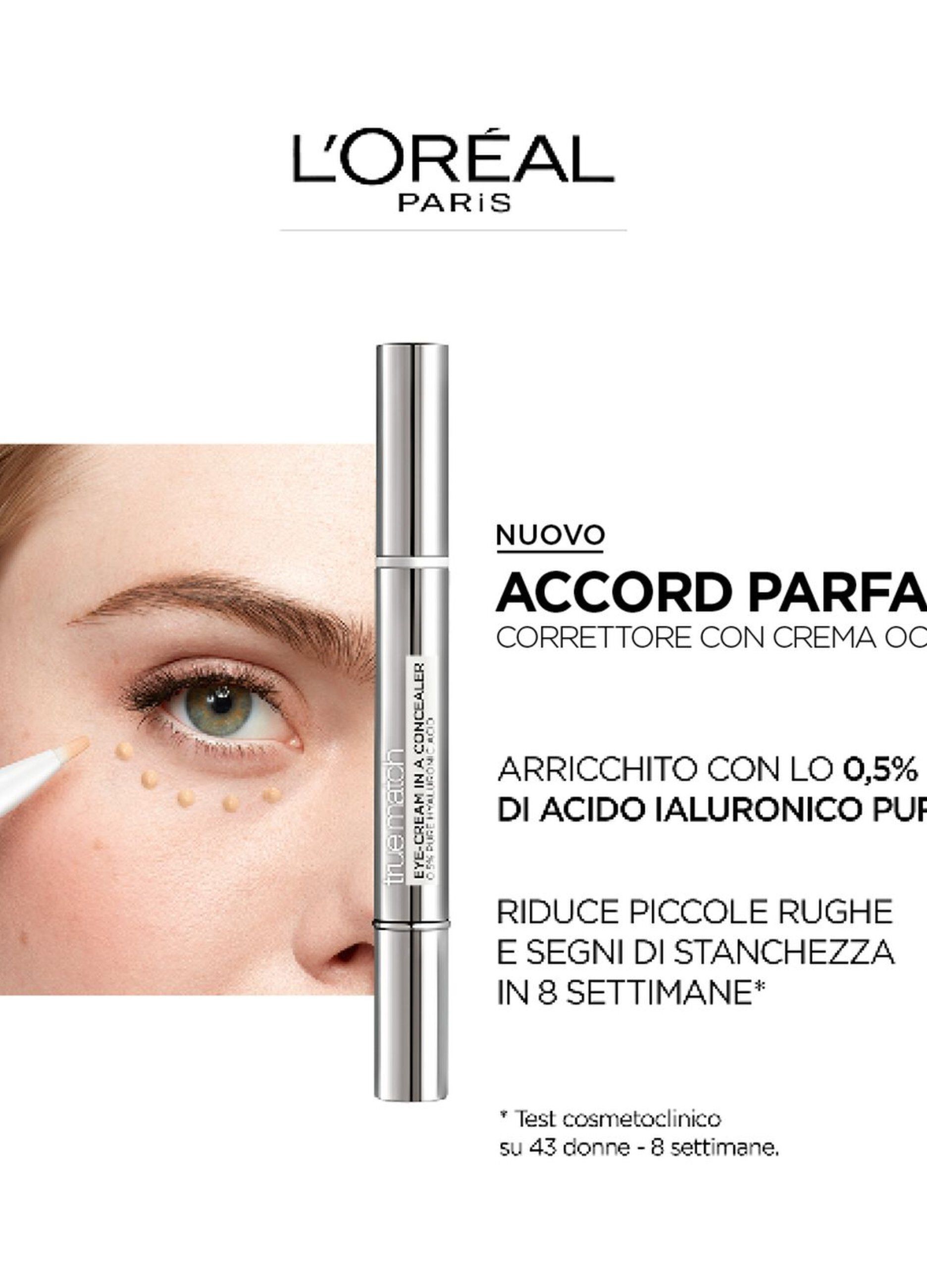 L'Oréal Paris Accord Parfait Correttore Con Crema Occhi, Formula con 0,5% di Acido Ialuronico, Pelle idratata e occhiaie minimizzate, Illumina, Corregge e Riduce le Imperfezioni in 8 Settimane, 4-7D._3