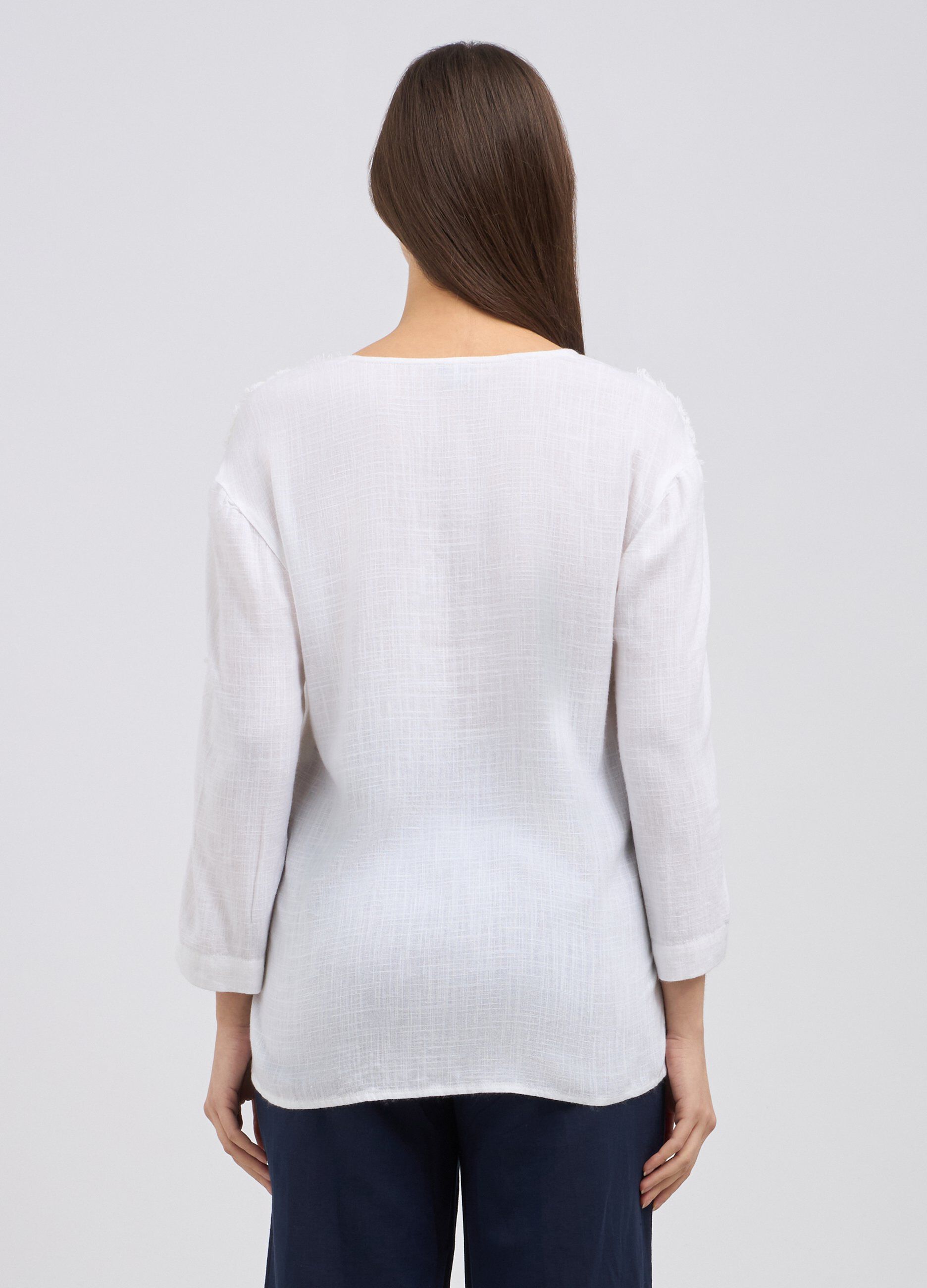 Blusa in misto lino sfrangiata donna_1
