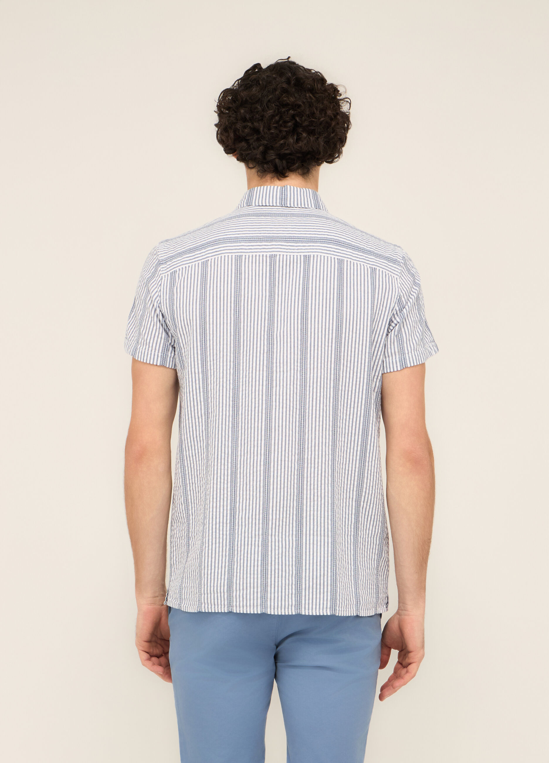 Camicia a maniche corte in cotone a righe uomo_1